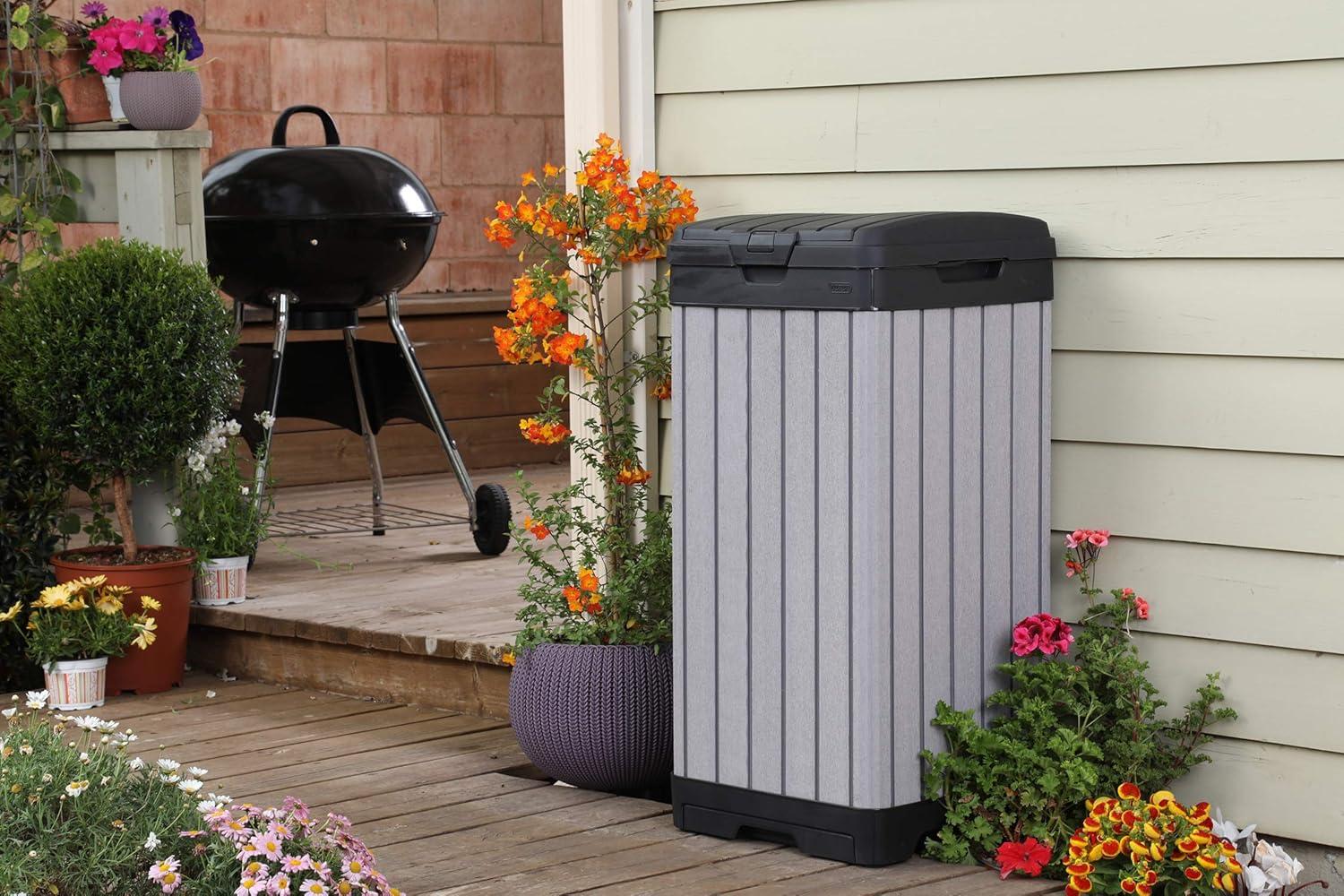 Keter Rockford Duotech Outdoor Garbage Can, Gray, Heavy duty plastic