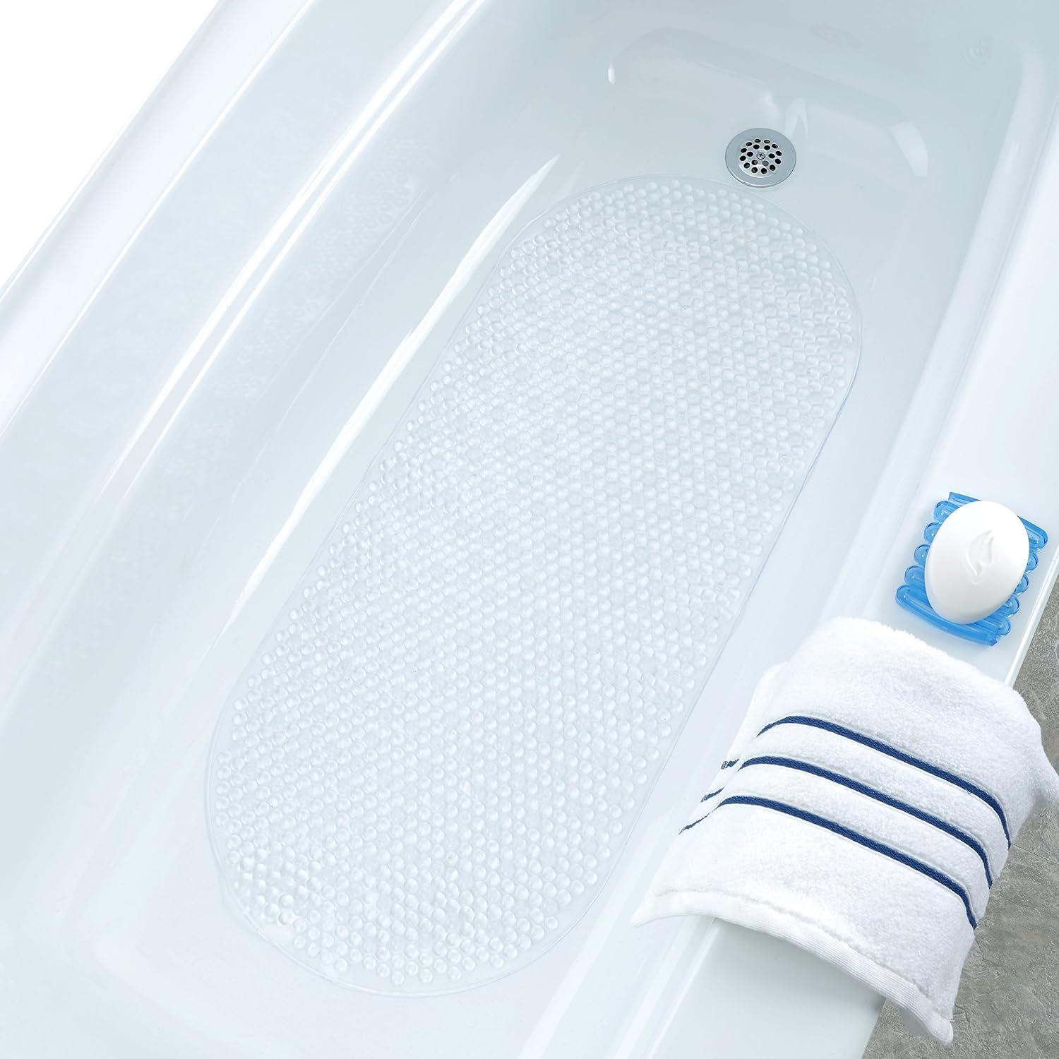 SlipX Solutions Clear Vinyl Non-Slip Bath Mats, 15" x 35"