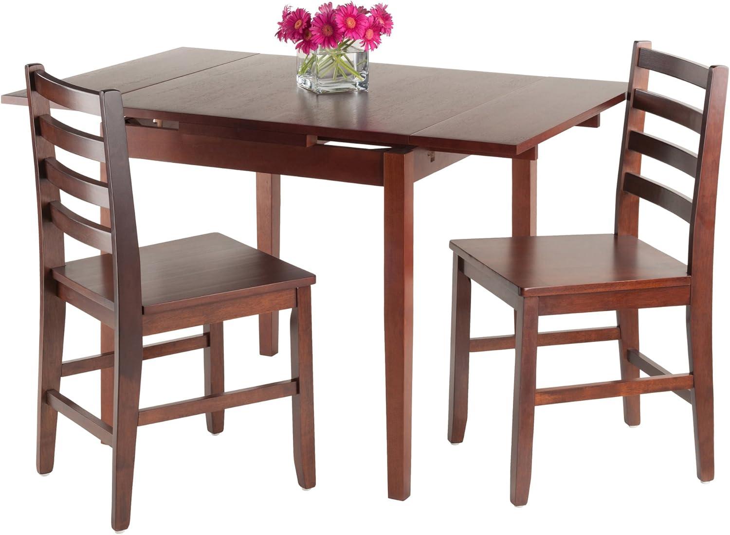 Winsome Trading  Pulman Extension Table with 2 Ladder Back Chairs Set - Walnut