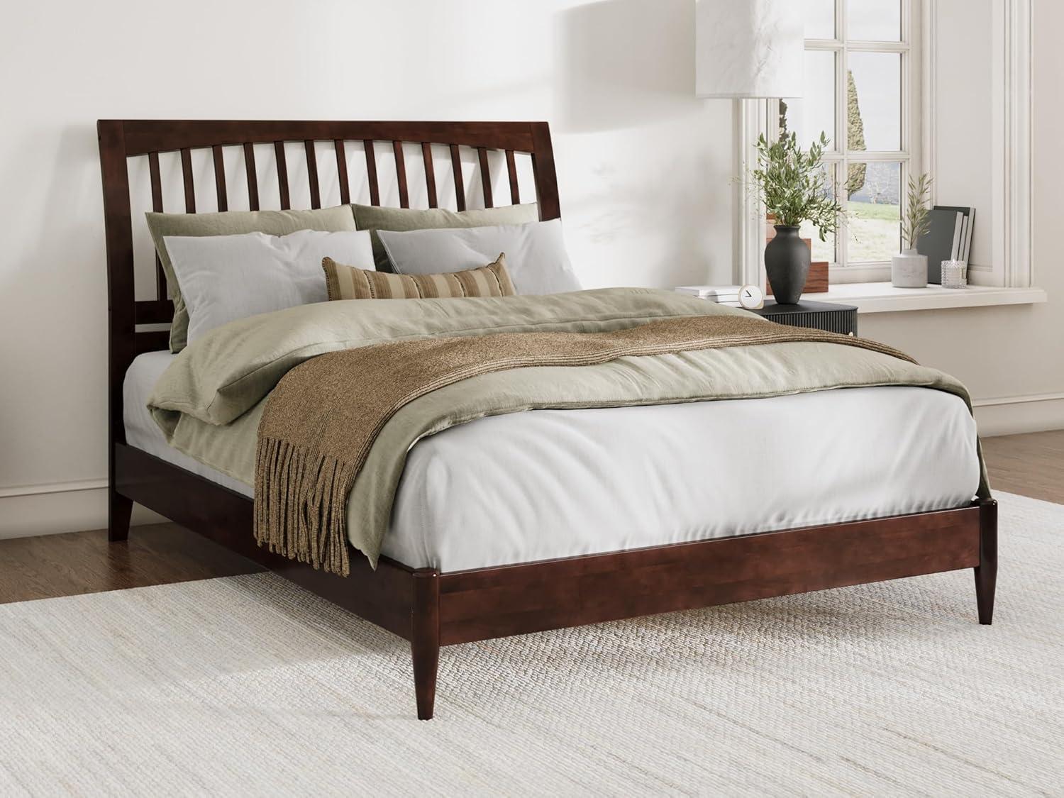 AFI Orleans Queen Solid Wood Low Profile Sleigh Platform Bed, Walnut