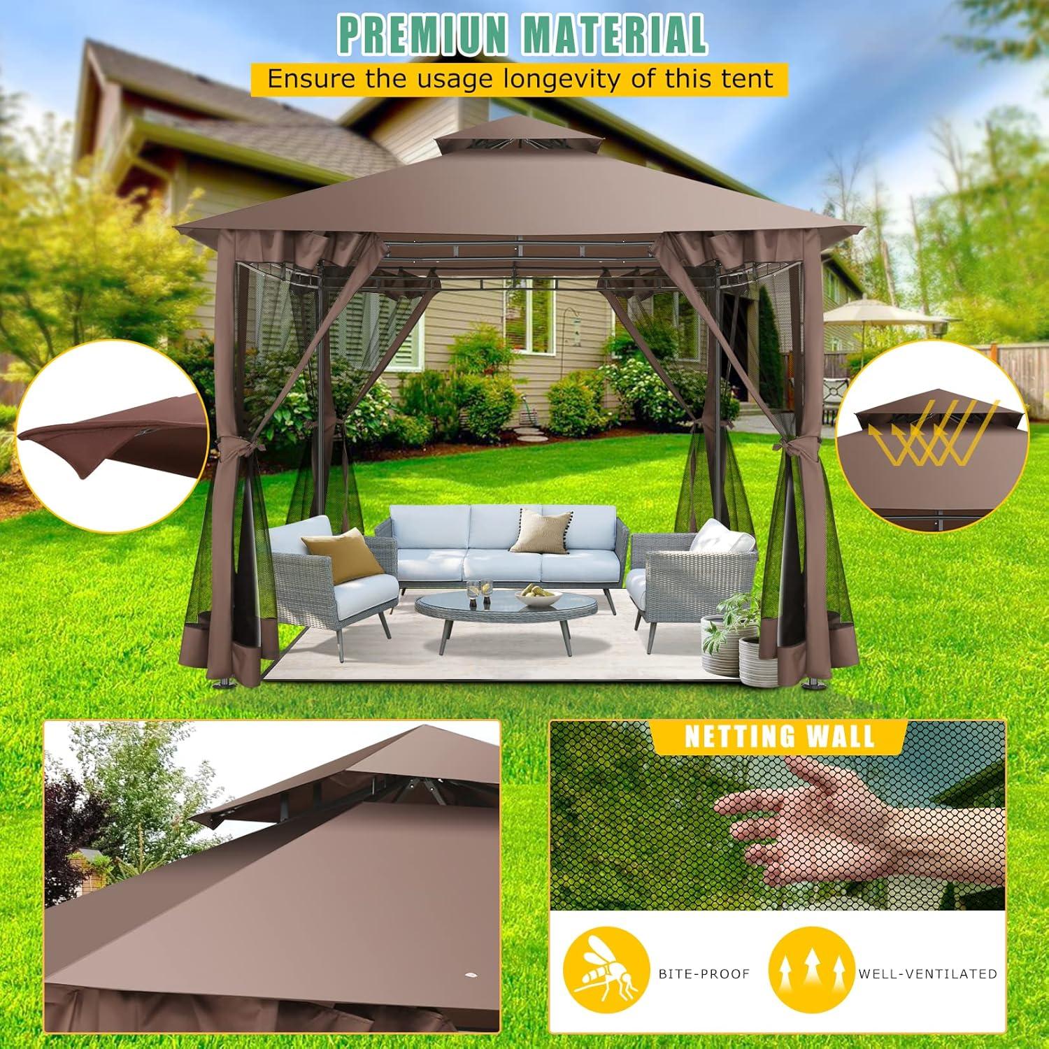 COBIZI 12X20 Heavy Duty Gazebo Outdoor Gazebo with Mosquito Netting and Curtains, Canopy Tent Deck Gazebo with Double-Arc Roof Ventiation and Metal Steel Frame Suitable for Lawn, Backyard, Patio,Gray