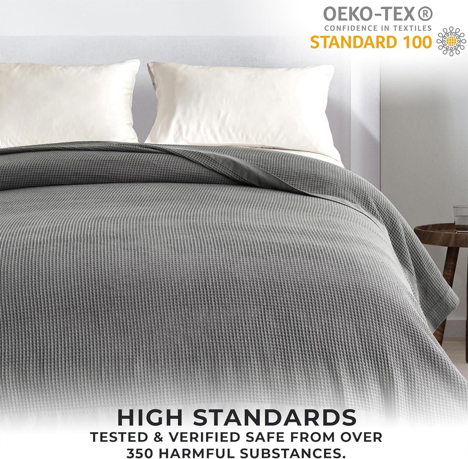 100% Cotton Lightweight Waffle Weave Summer Bed Blanket - Great Bay Home (Twin, Light Grey)