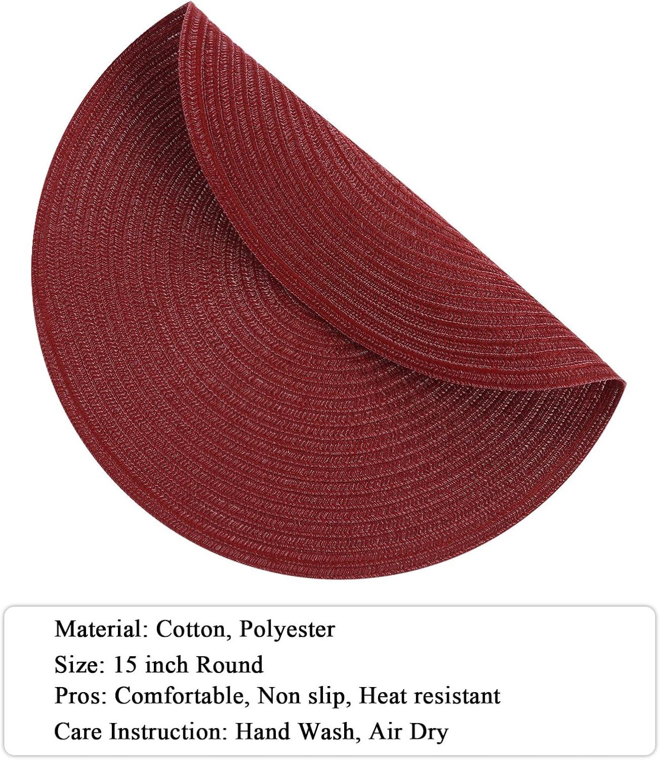 Red 15" Round Cotton Braided Placemats, Set of 4