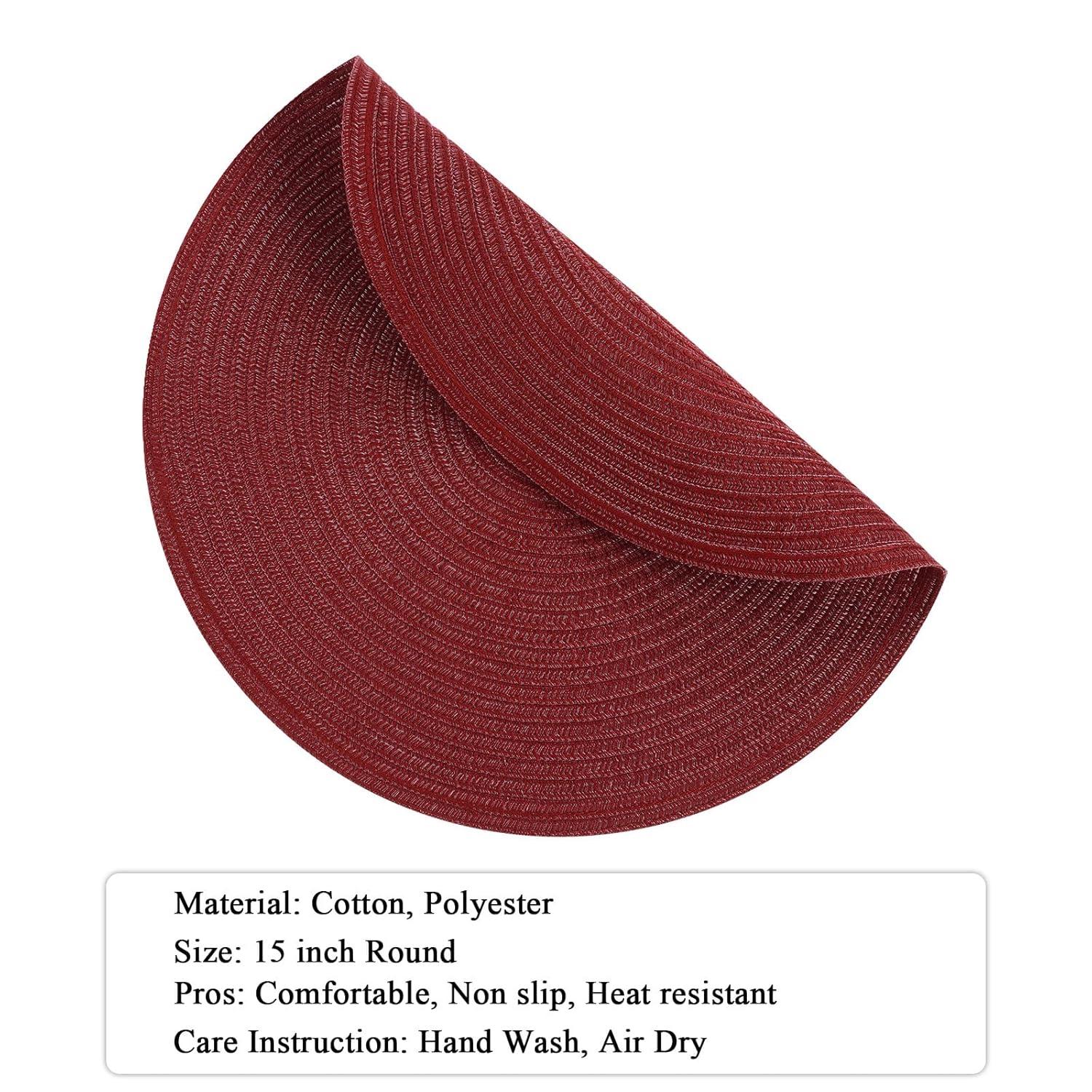 Round Woven Placemats, 4 Pcs, 15" Braided Woven Placemats, Attractive Kitchen Place Mats, Round Placemats as Table Mat (Red)