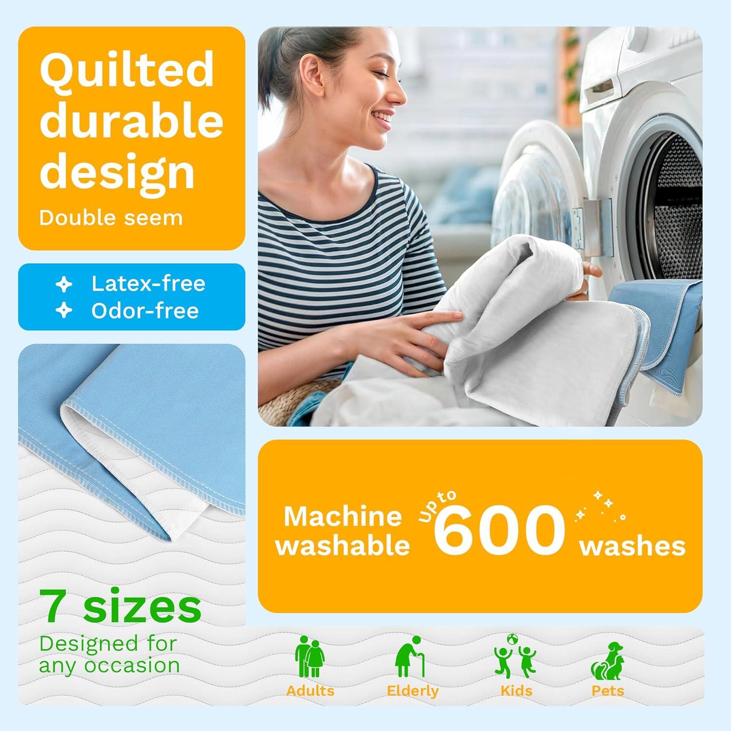 GREEN LIFESTYLE Washable Underpads 2 Pack - Large Bed Pads, 48" x 48", for use as Incontinence Bed Pads, Reusable Pet Pads, Great for Dogs, Cats, Bunny, Seniors Bed Pad (Pack of 2 - 48x48)