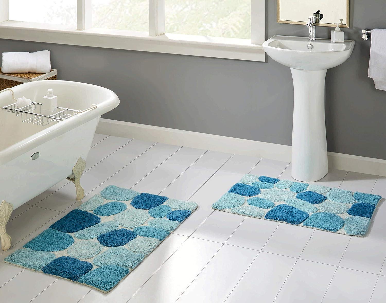 Chesapeake Pebbles 2 pc Arctic Blue Bath Rug Set (21"x34" & 24"x40")