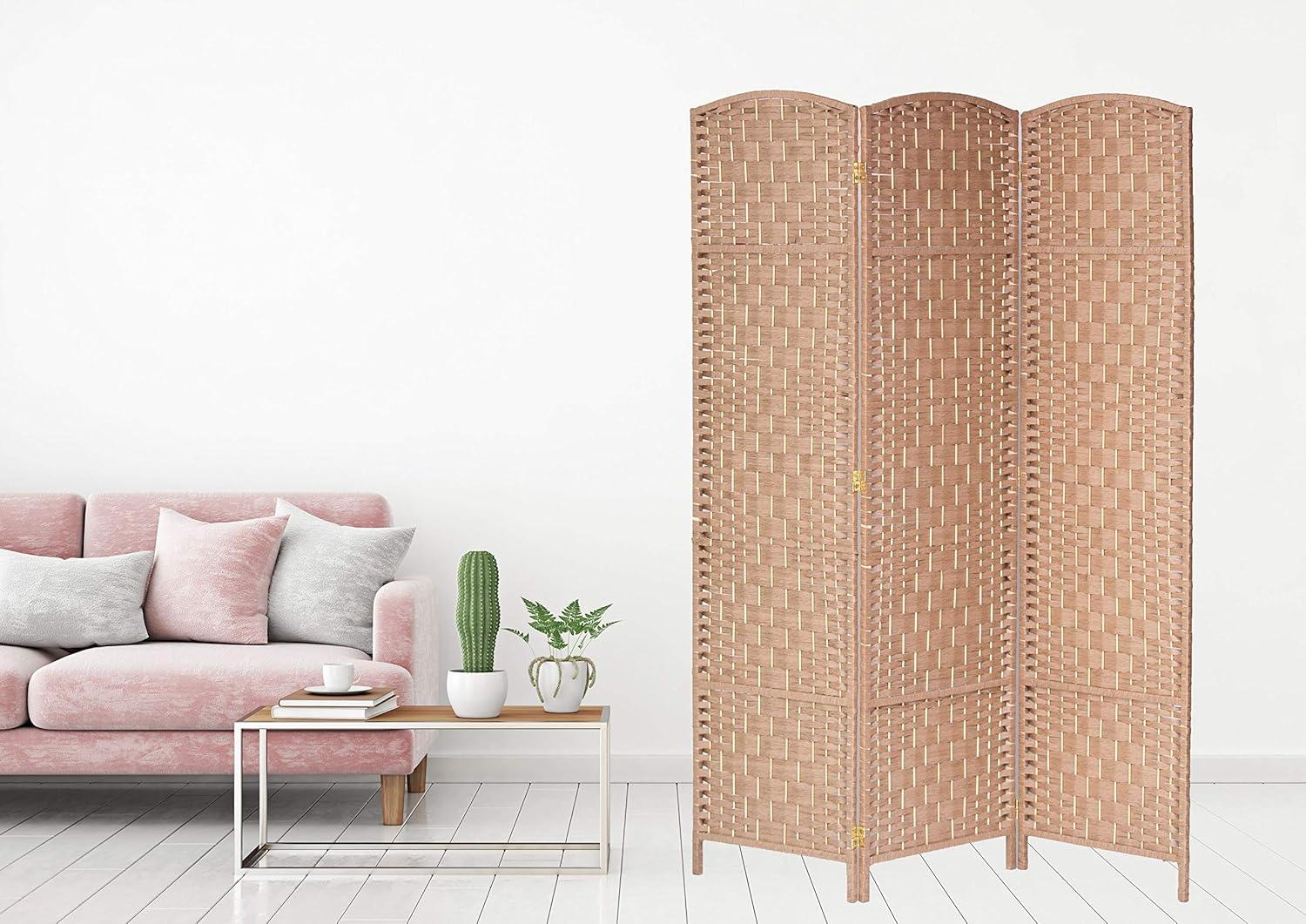 Natural Diamond Weave Bamboo Fiber 3-Panel Room Divider