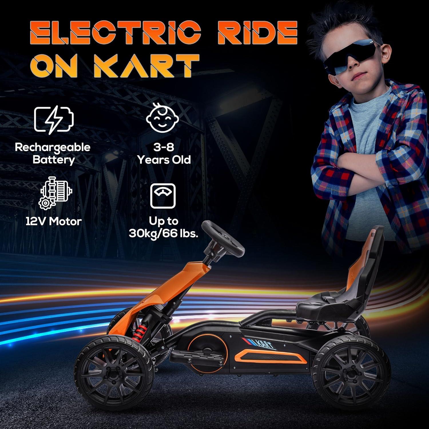 12V Orange Electric Go-Kart with EVA Wheels