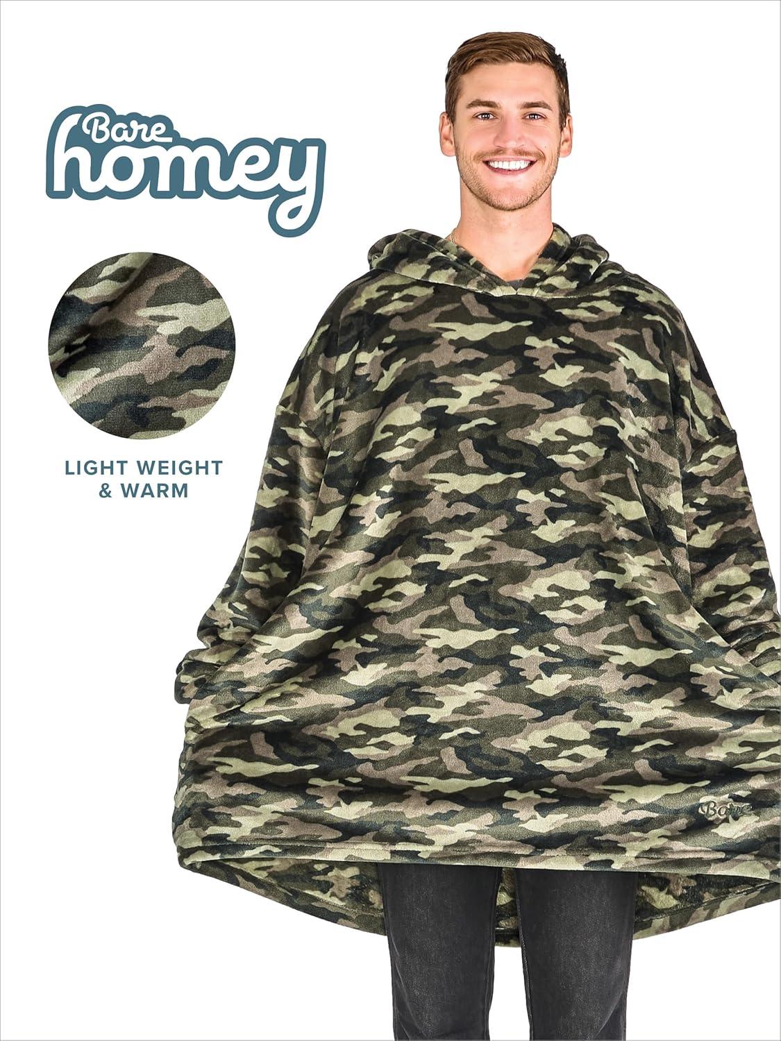 Adult Bare Homey B-Chill Microplush Wearable Blanket, Camo - Green
