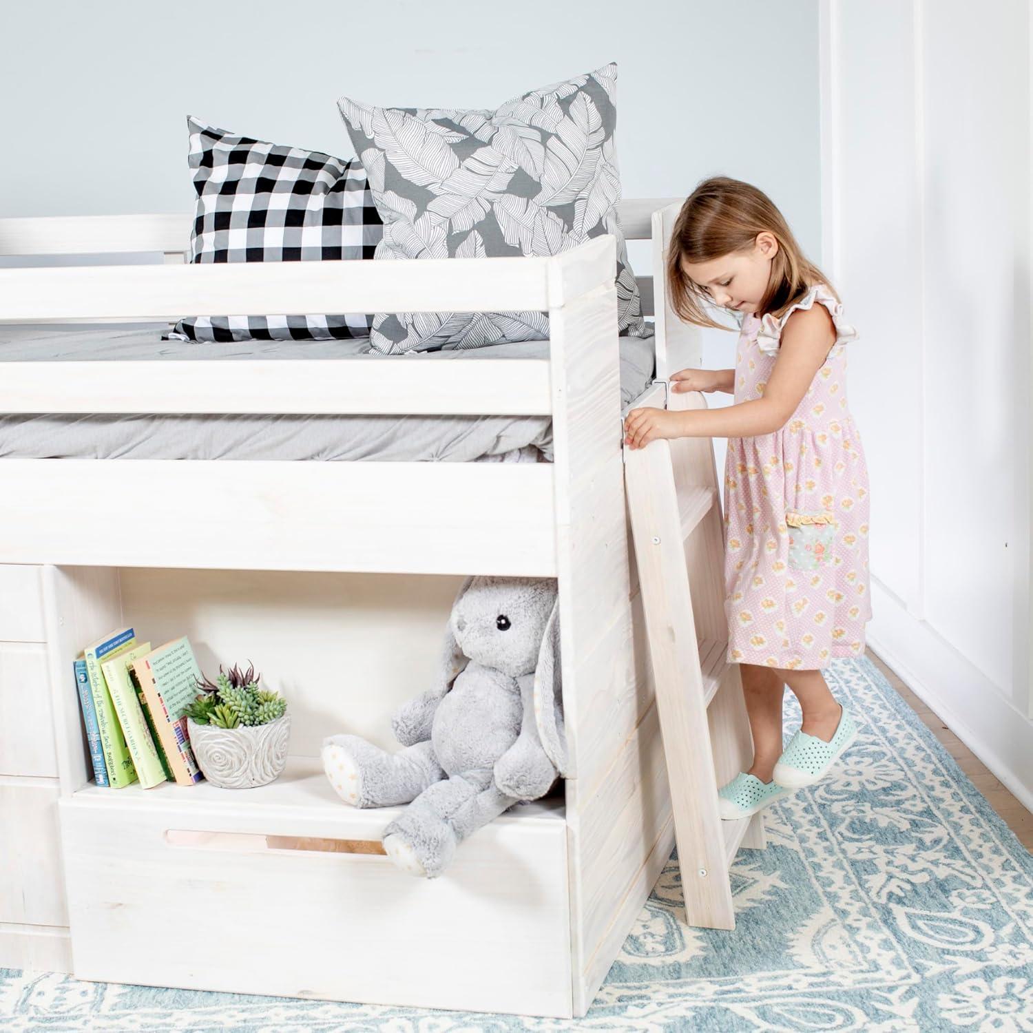 Max & Lily  Modern Farmhouse Low Loft Bed with Storage Drawer, Solid Wood Bed for Kids