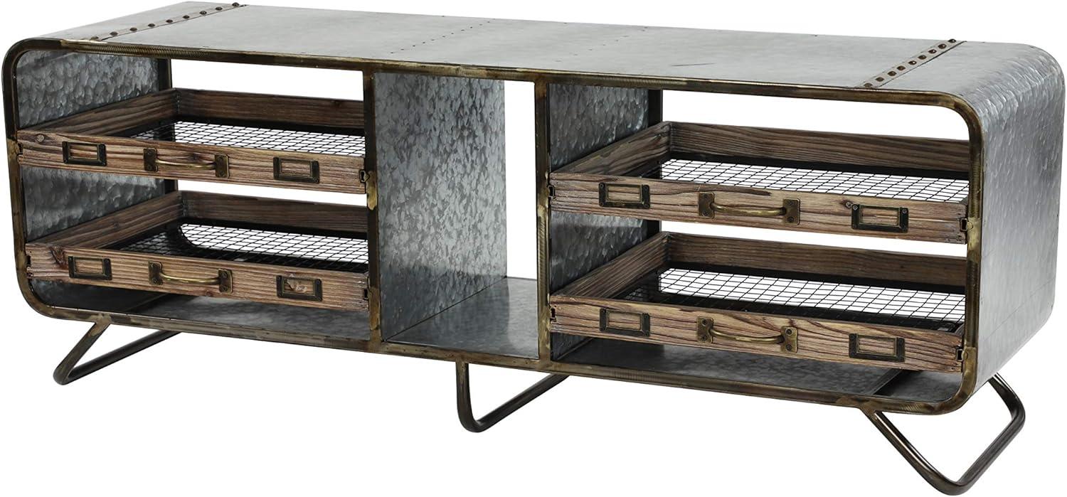 Gray and Brown Metal Storage Bench with Drawers