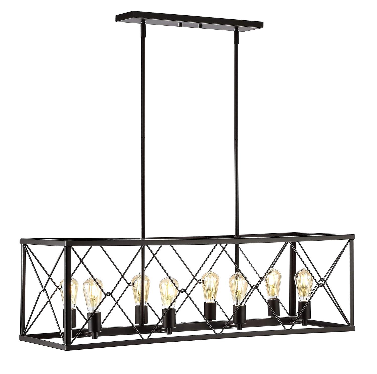 JONATHAN Y Galax 39" 8-Light Adjustable Iron Farmhouse Industrial LED Dimmable Pendant, Oil Rubbed Bronze