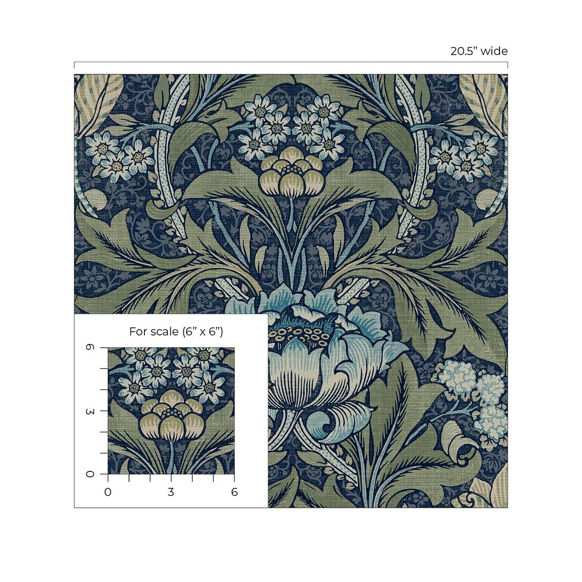 Seabrook Designs  Acanthus Floral Prepasted Wallpaper 20.5 in. W x 33 ft. L - Denim & Sage