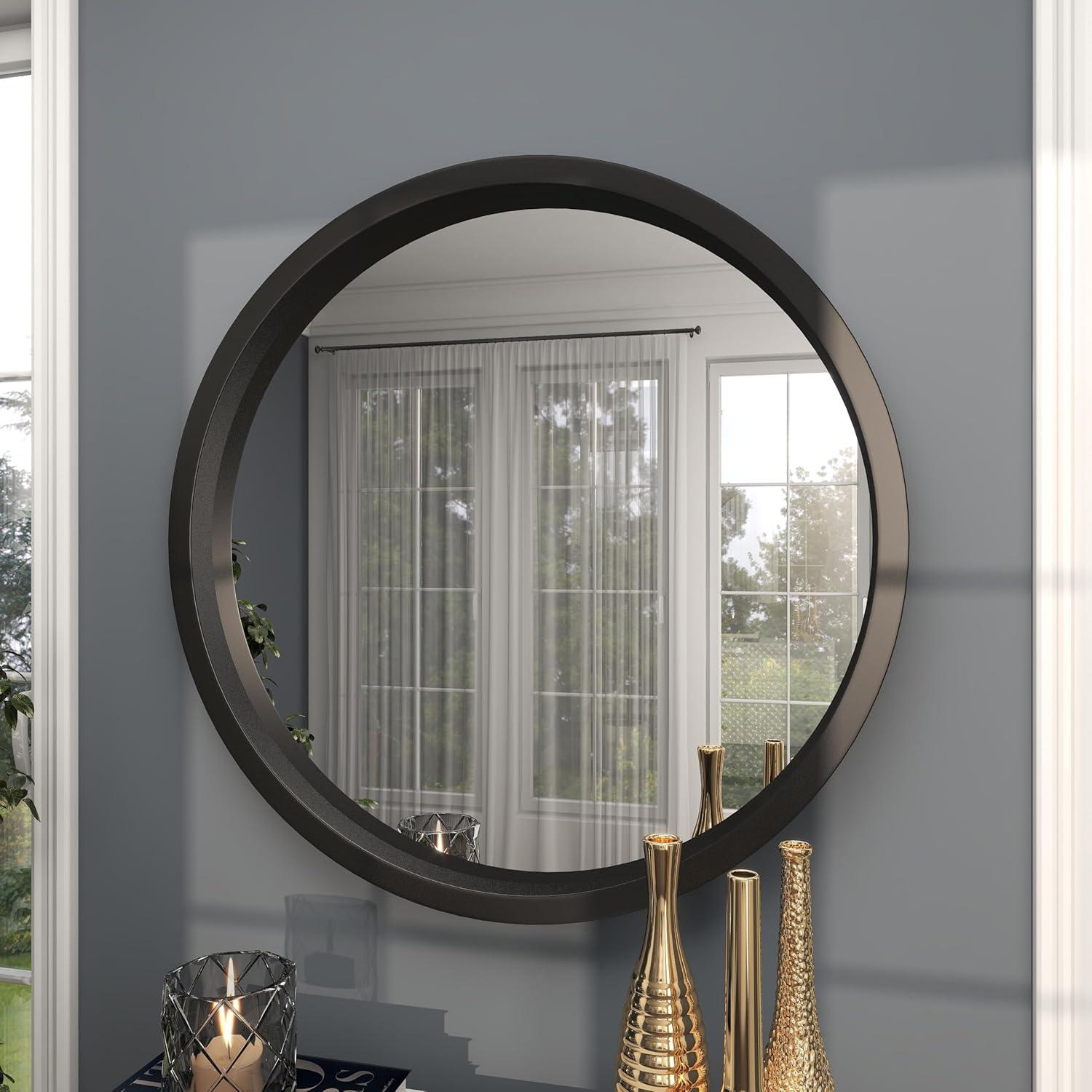 32" Contemporary Wood Wall Mirror Black - Olivia & May: MDF Frame, No Assembly, Wall Mount