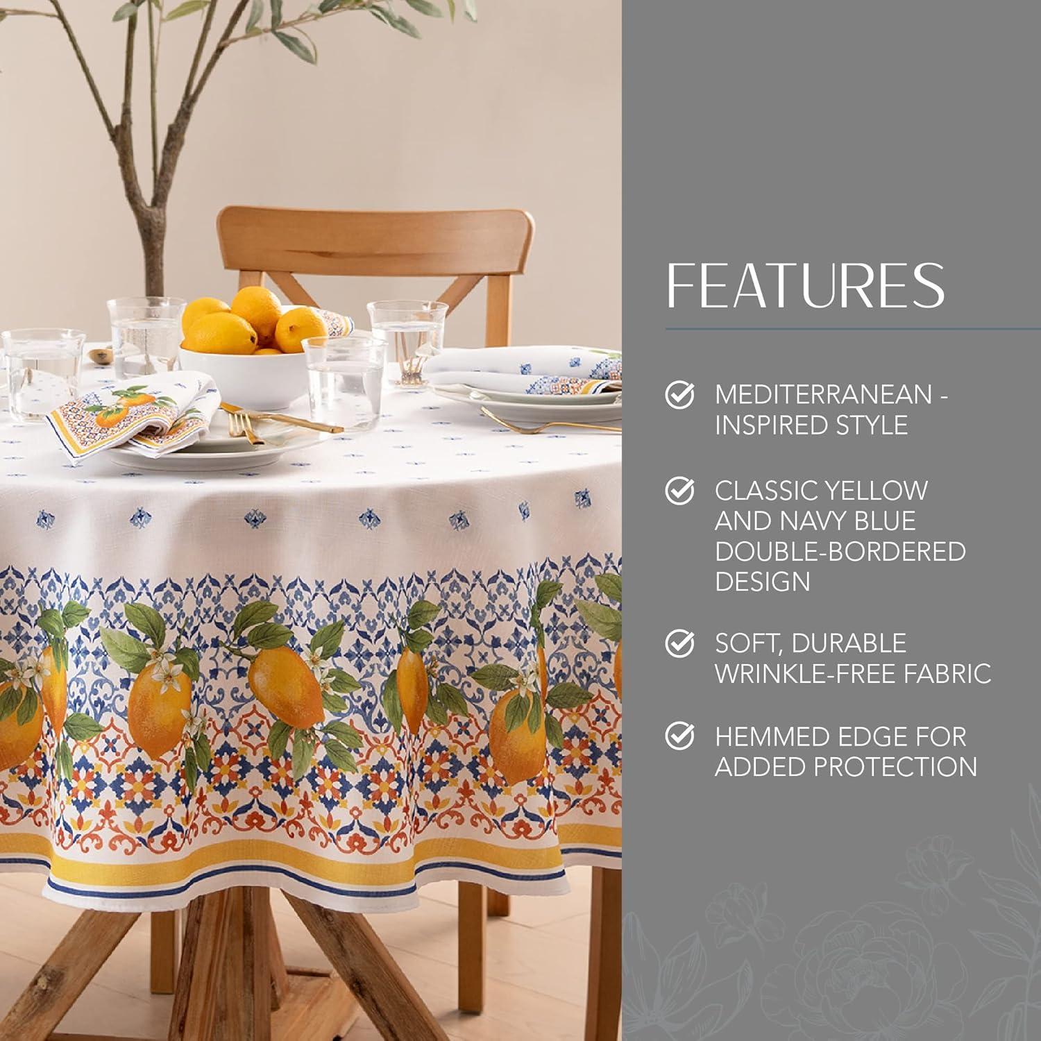 Capri Lemon Double Border Tablecloth - Multicolor - 70" Round - Elrene Home Fashions