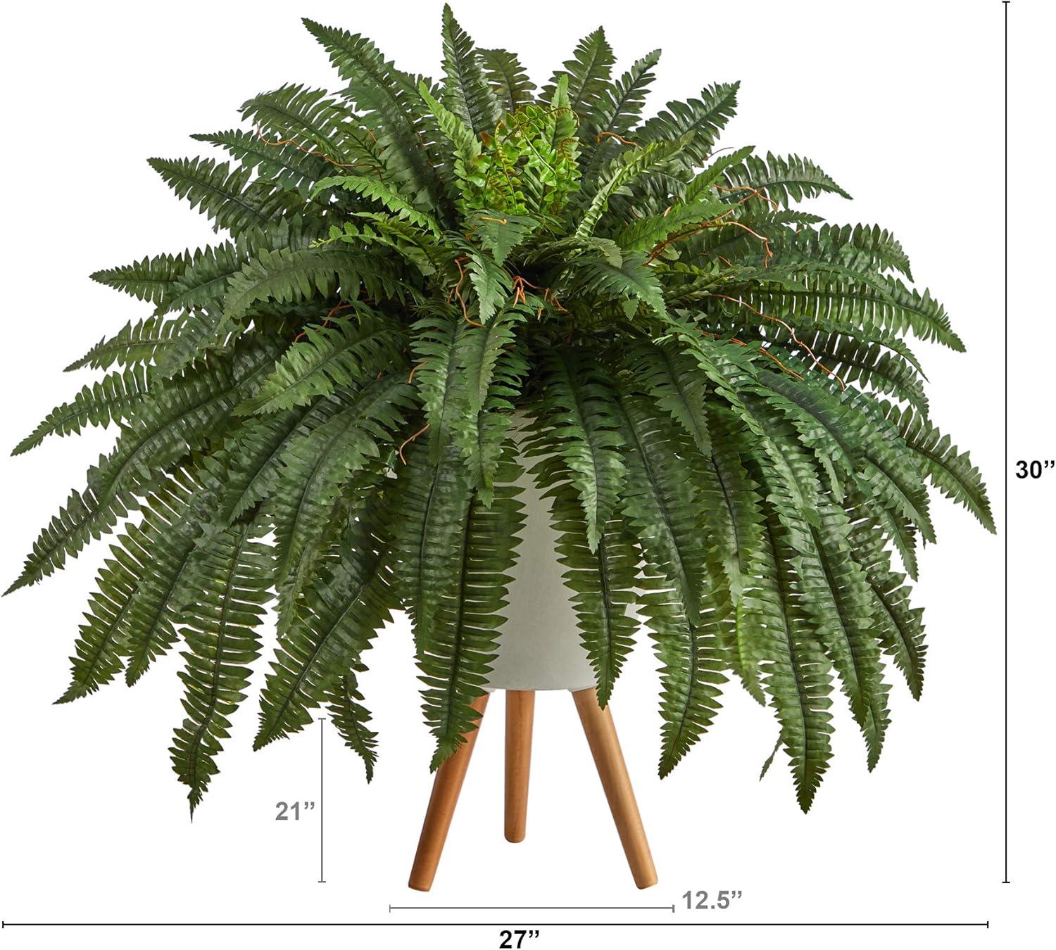 Nearly Natural 2.5-ft Boston Fern Artificial Plant in White Planter with Legs