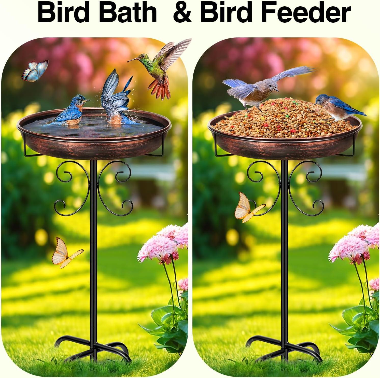 Daoeny 35In Metal Bird Bath for Outside, Vintage Freestanding Birdbaths & Birdfeeder, Bird Baths Feeder Bowl for Outdoors Garden Patio Yard Lawn Decor, Upgraded 5-Pronged Base (Antique Bronze)S301