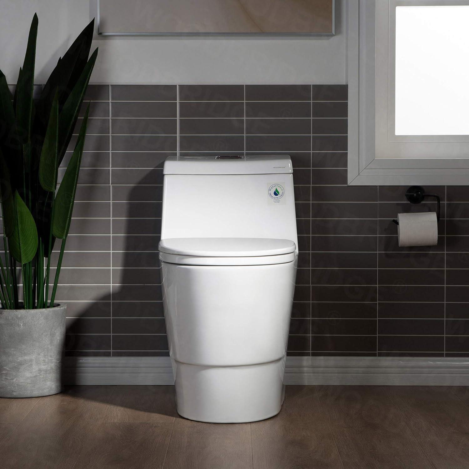 WoodBridge 1.28 GPF Elongated One Piece Dual-Flush Toilet with Soft-Closing Seat,MAP Flushing 1000G B0750-B/N