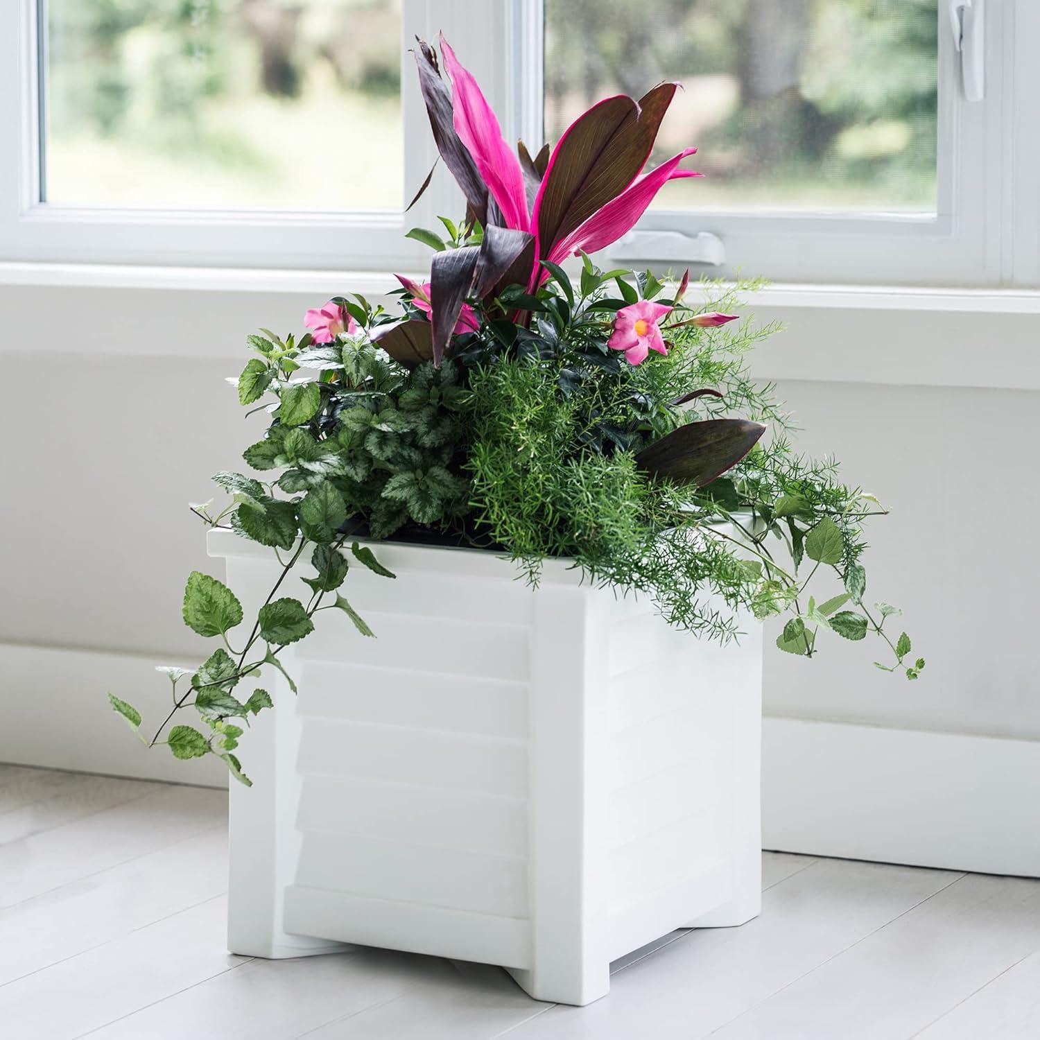 Lakeland 16" x 16" x 16" Square White Self-Watering Polyethylene Planter