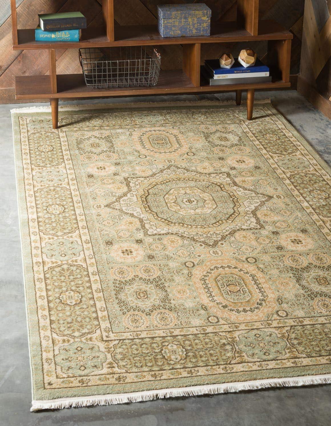 Unique Loom Palace Collection Area Rug - Amber (9'  x 12' Rectangle Light Green/Cream)