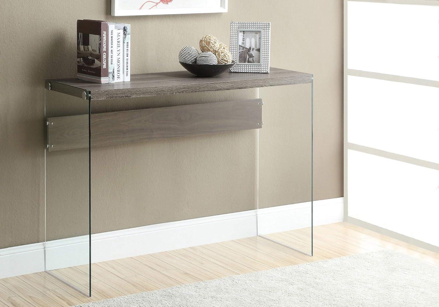 Contemporary Dark Taupe 44" Glass-Top Console Table with Chrome Legs