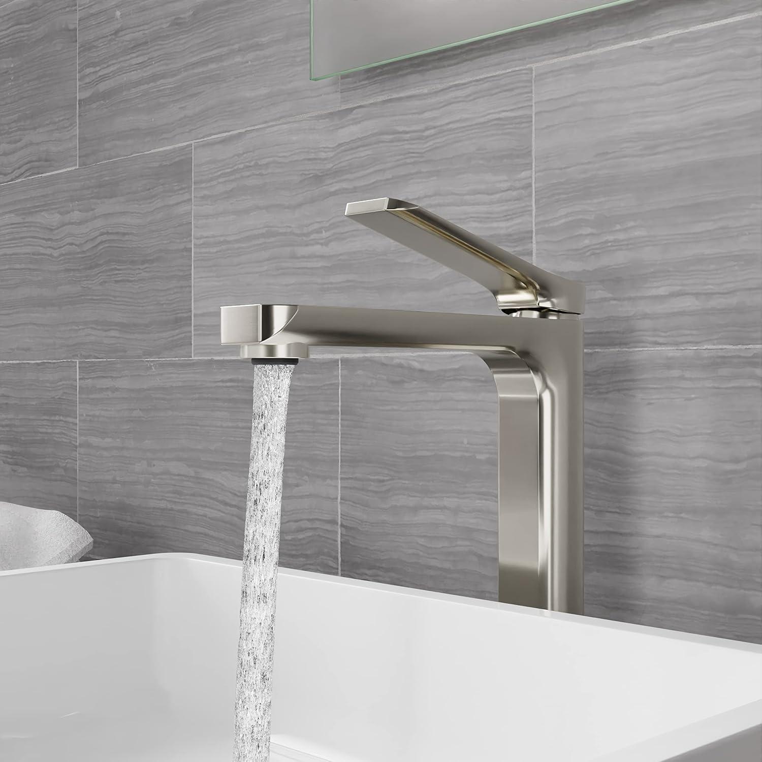 Brushed Nickel Single Handle Bathroom Faucet with Pop-Up Drain