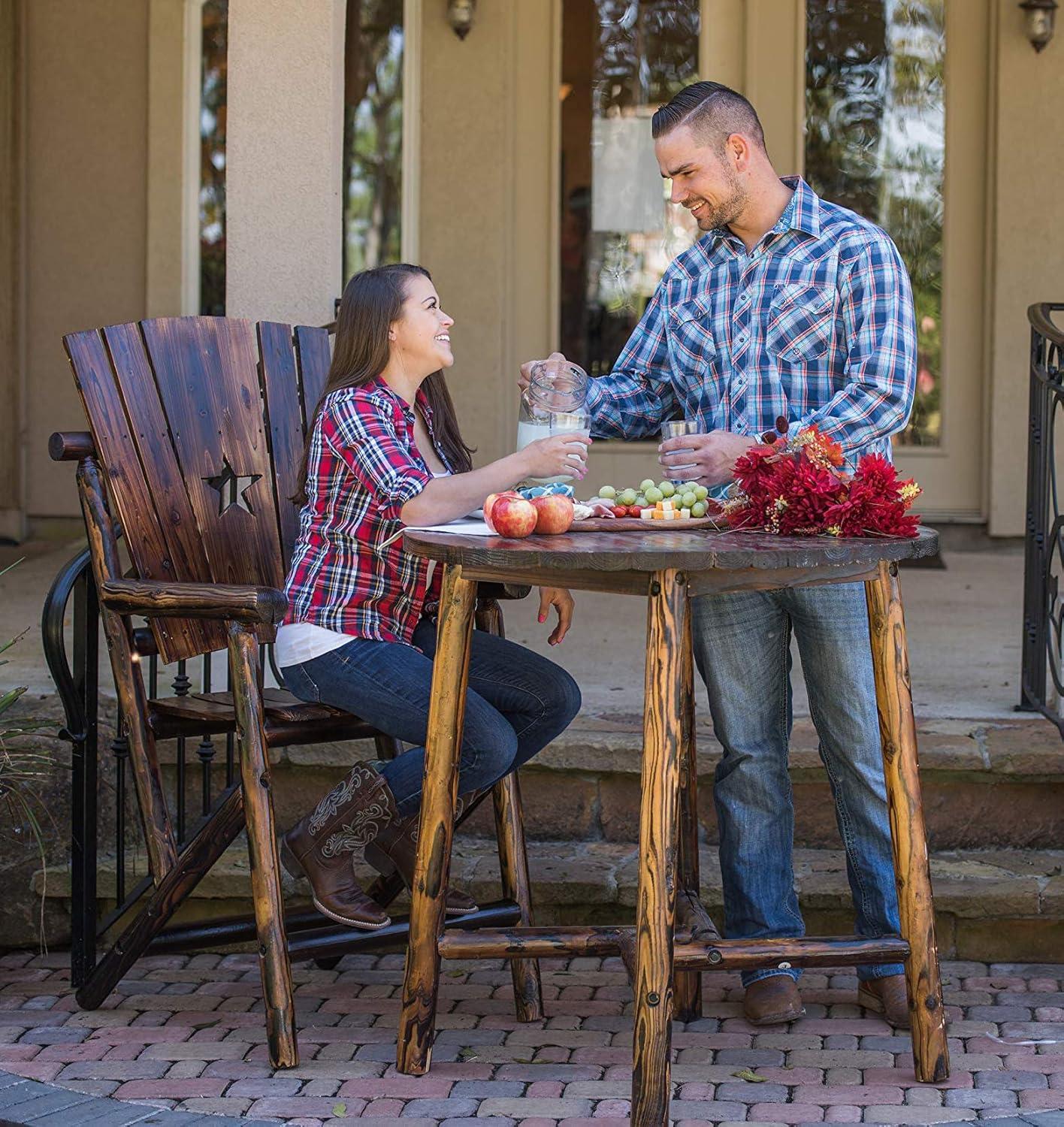 Leigh Country Char-log Outdoor Bar Height Arm Chair W/Star Brown