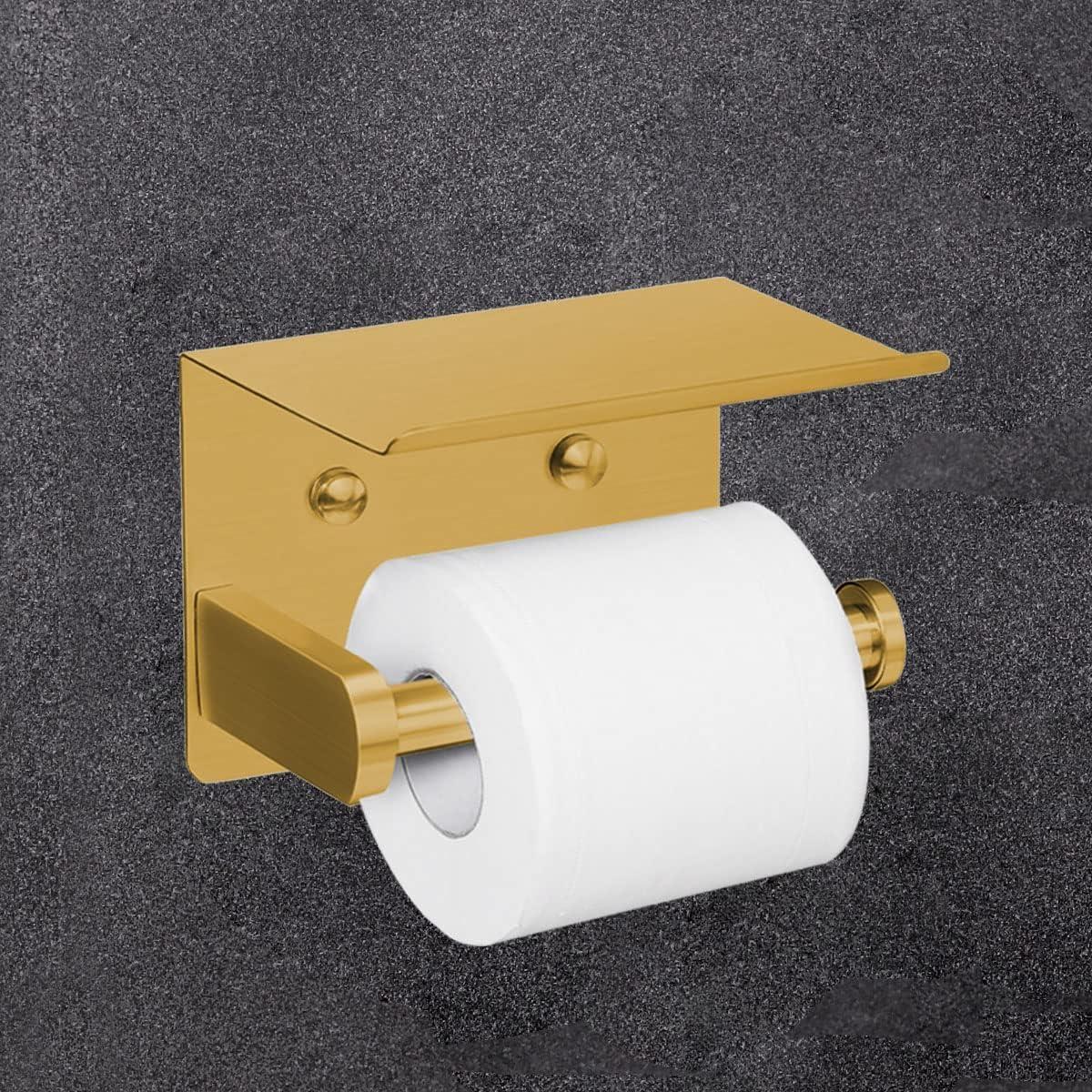 Gold Stainless Steel Self-Adhesive Toilet Paper Holder with Shelf