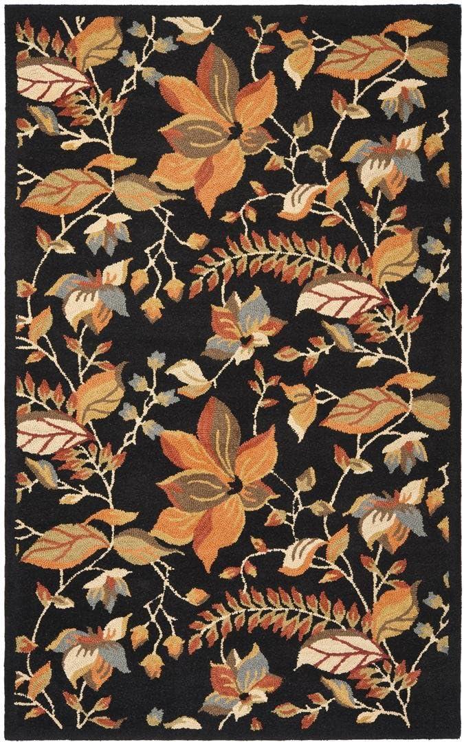 SAFAVIEH Blossom Evelyn Floral Flowers Wool Area Rug, Black/Multi, 5' x 8'