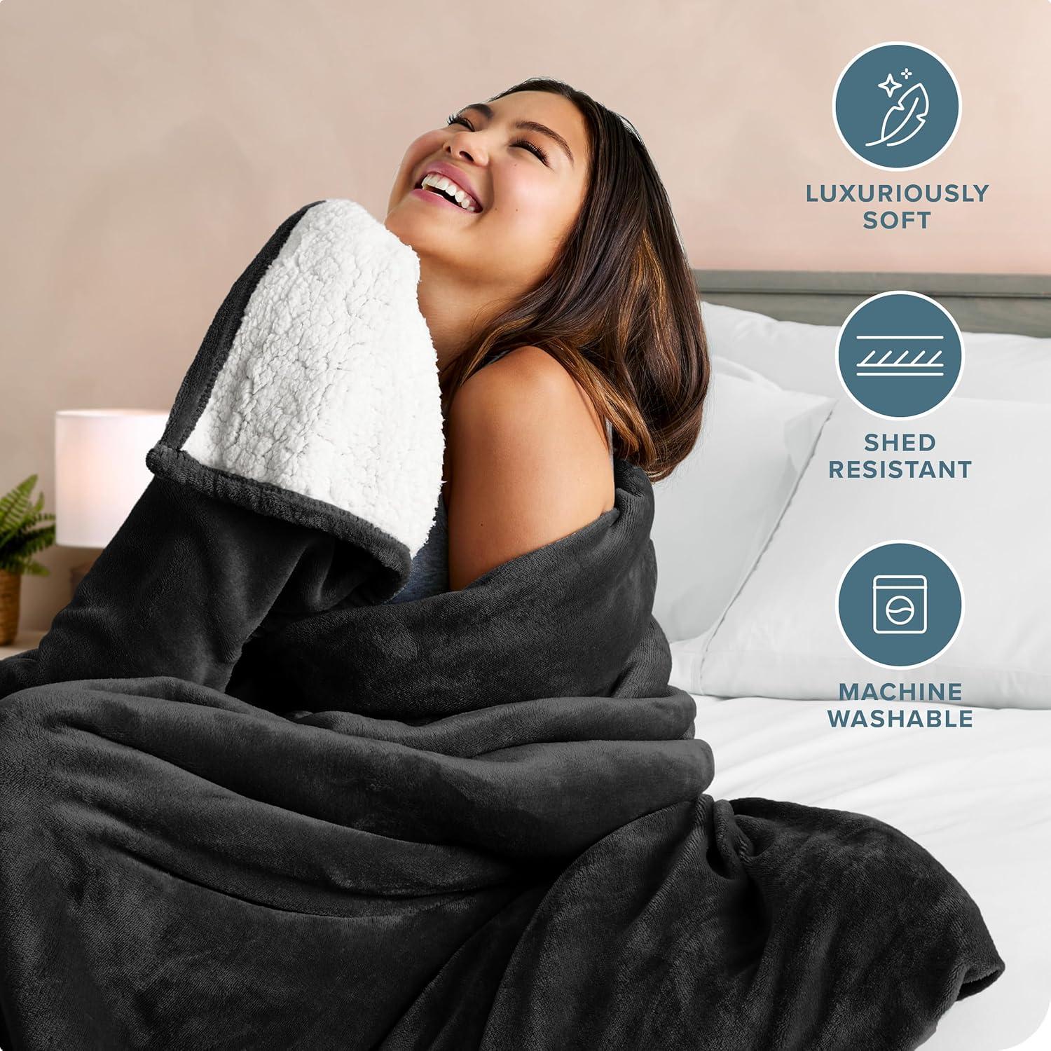 Bare Home Bare Home Printed Sherpa Fleece Blanket - Warm & Lightweight - Soft Plush Blanket - Reversible