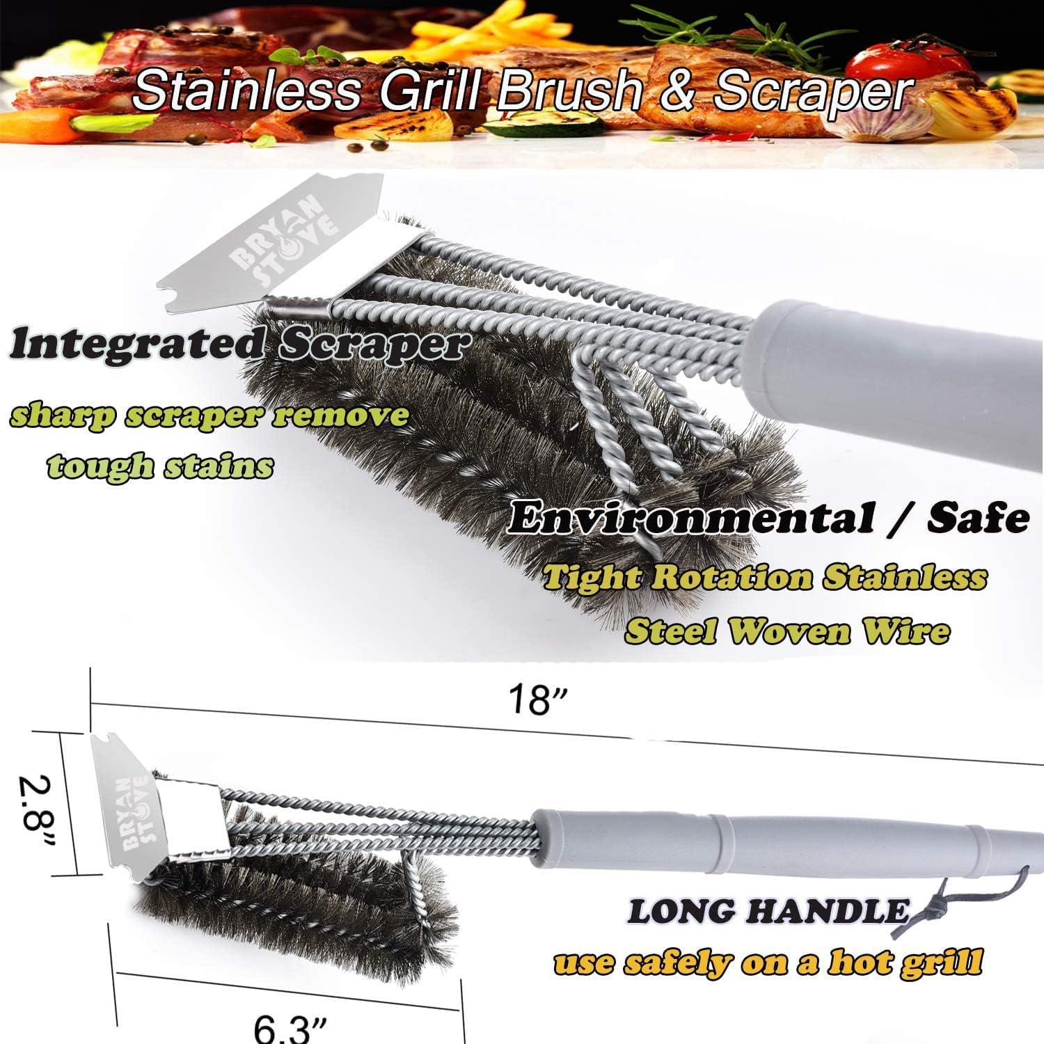 Best BBQ Grill Brush Stainless Steel 18" Barbecue Cleaning Brush w/Wire Bristles & Soft Comfortable Handle - Perfect Cleaner & Scraper for Grill Cooking Grates