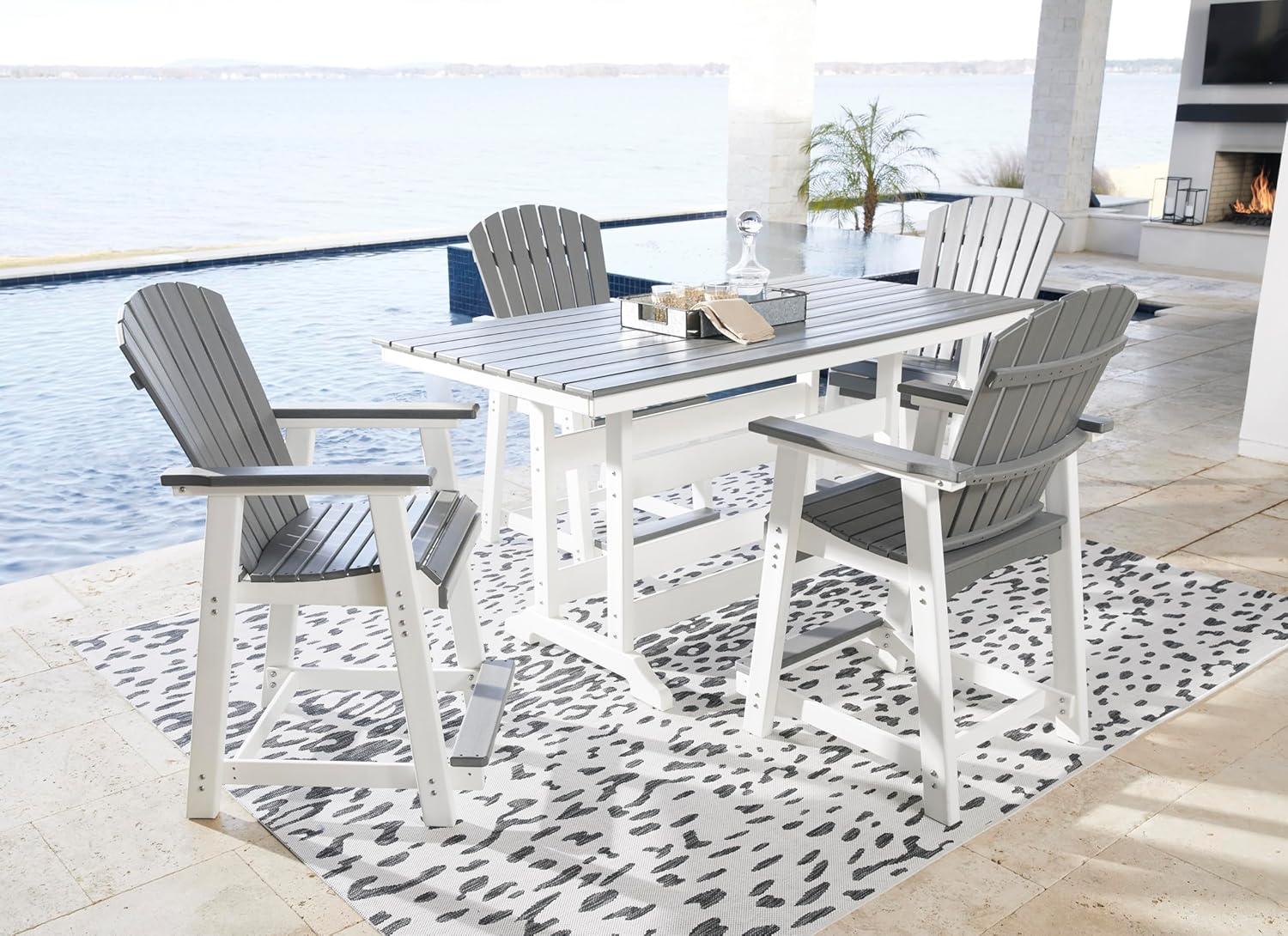 Ashley Furniture Transville Outdoor Plastic Dining Table in Gray and White