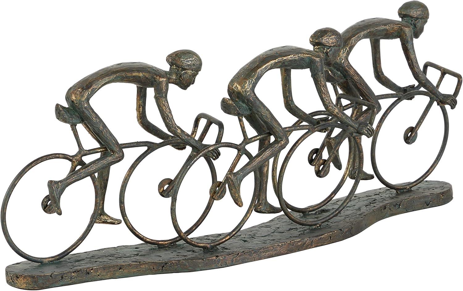 9" x 8" Bronze Polystone People Sculpture with Bike, by DecMode