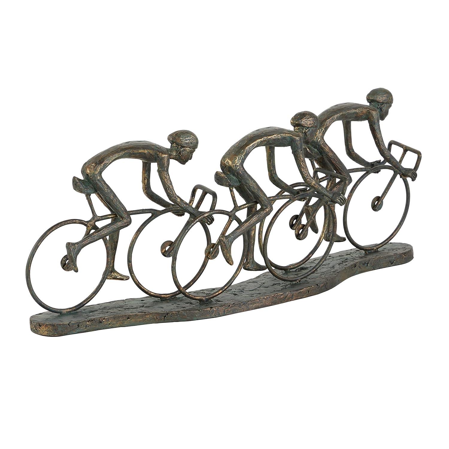 9" x 8" Bronze Polystone People Sculpture with Bike, by DecMode