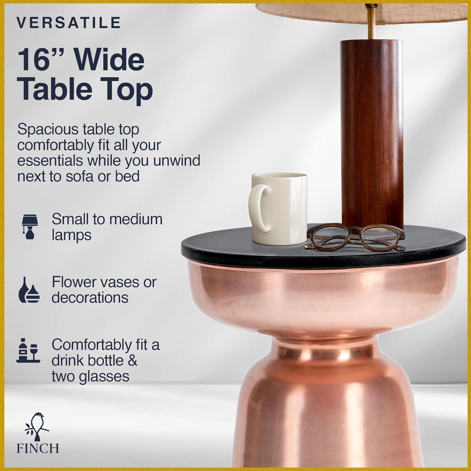 Finch Finch Adler Rothko Accent Side Table, Granite Top, Brushed Brass or Rose Gold Base, Hourglass Shape