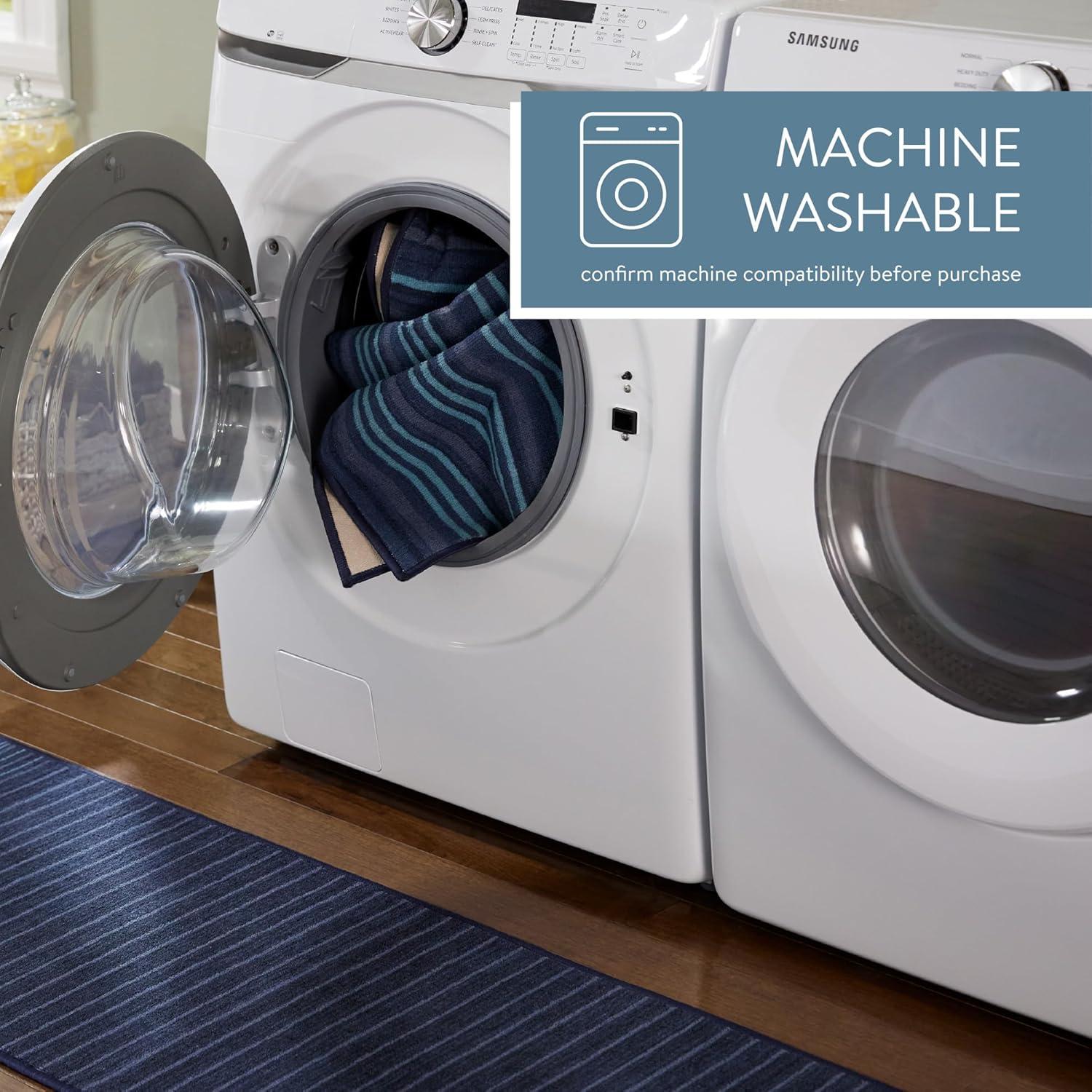 TOWN & COUNTRY BASICS Layne Everwash Non-Slip Backing Area Rug Navy Blue/Blue