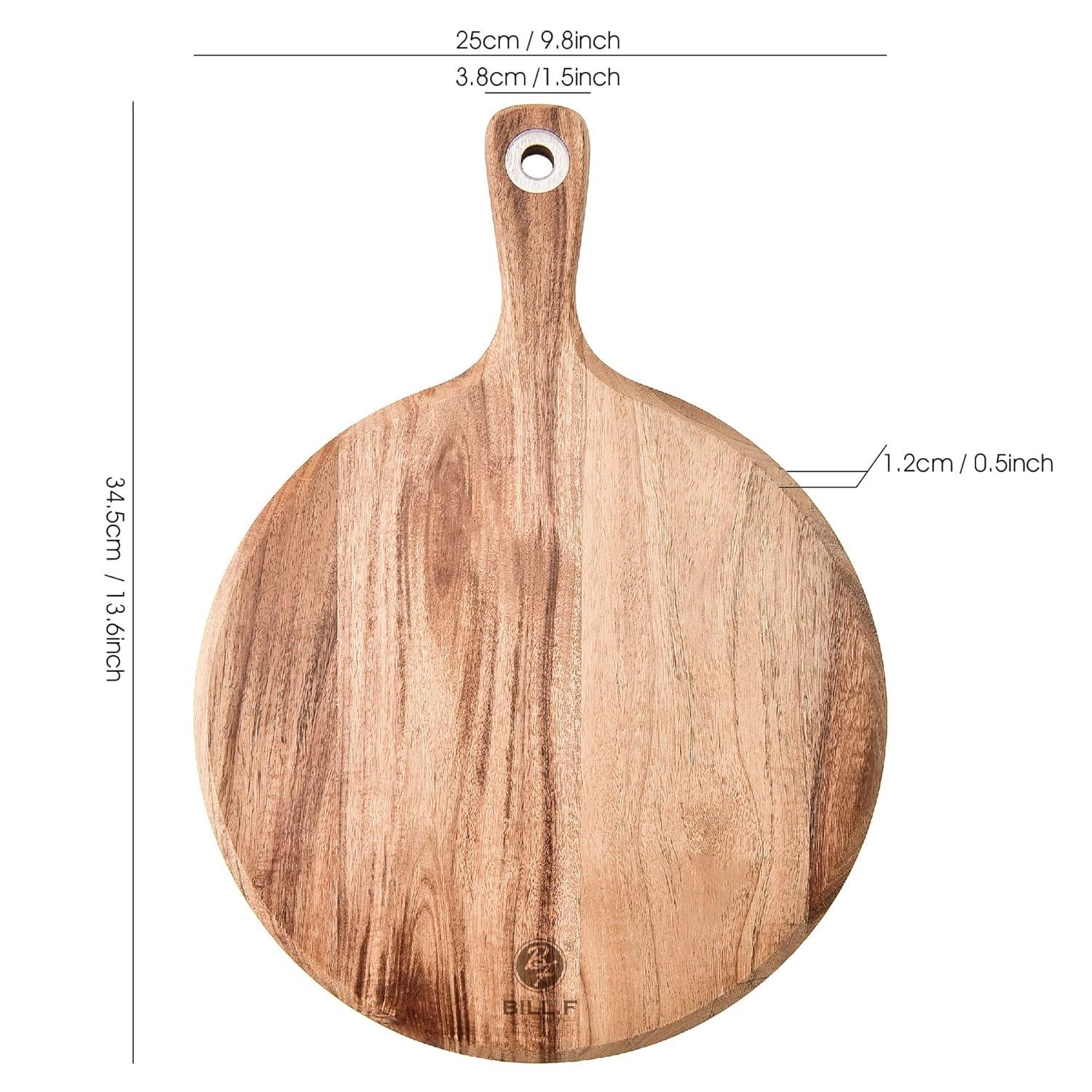 Acacia Wood Pizza Peel,12” Cutting Board, Cheese Paddle Board, Bread and Crackers Platter for Serving and Minor Food Prepare with Handle - 16 x 12 x 0.5 Inch