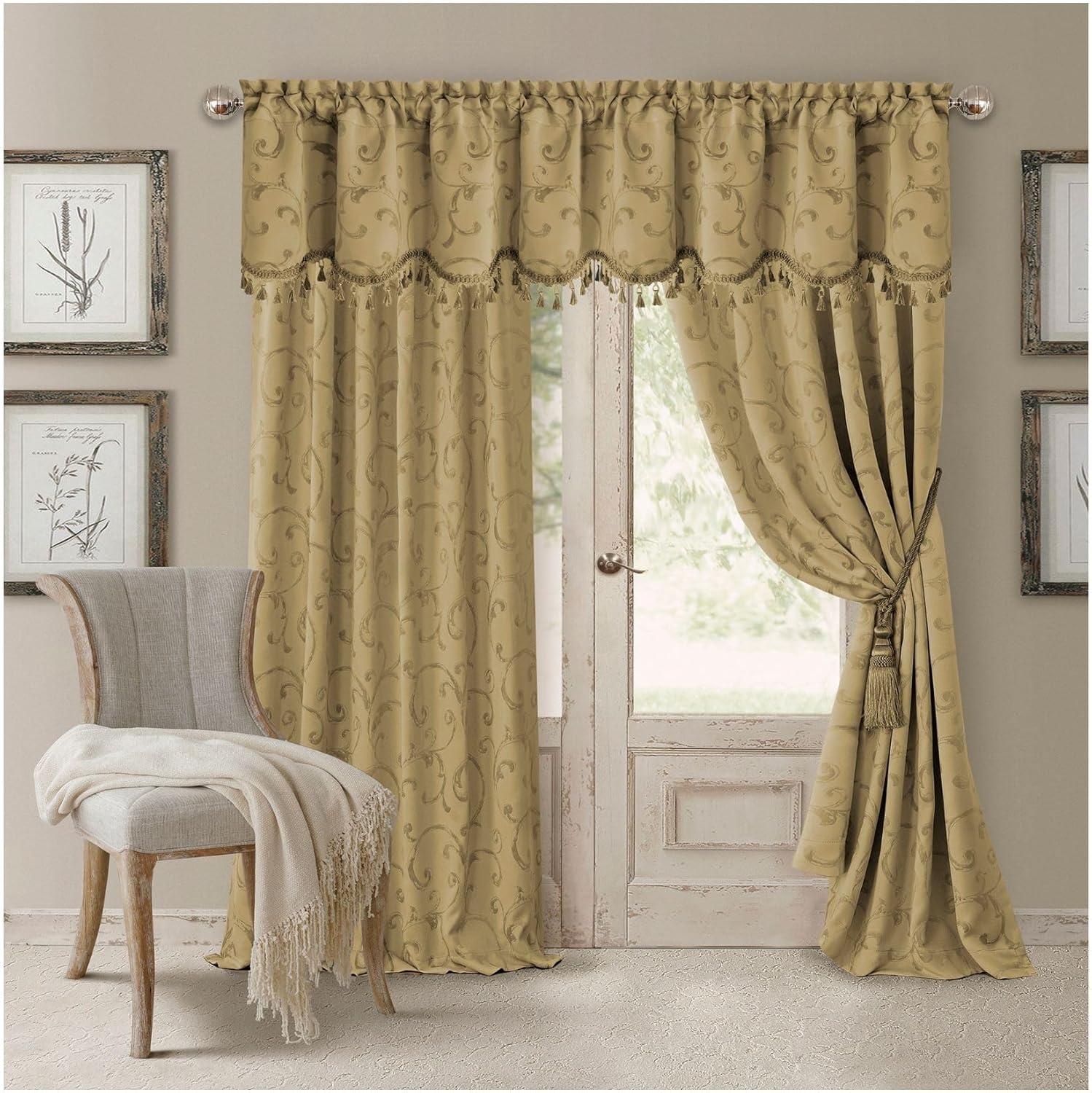 Elrene  Mia Jacquard Blackout Curtain Panel Gold 52" W X 95" L 95 Inches