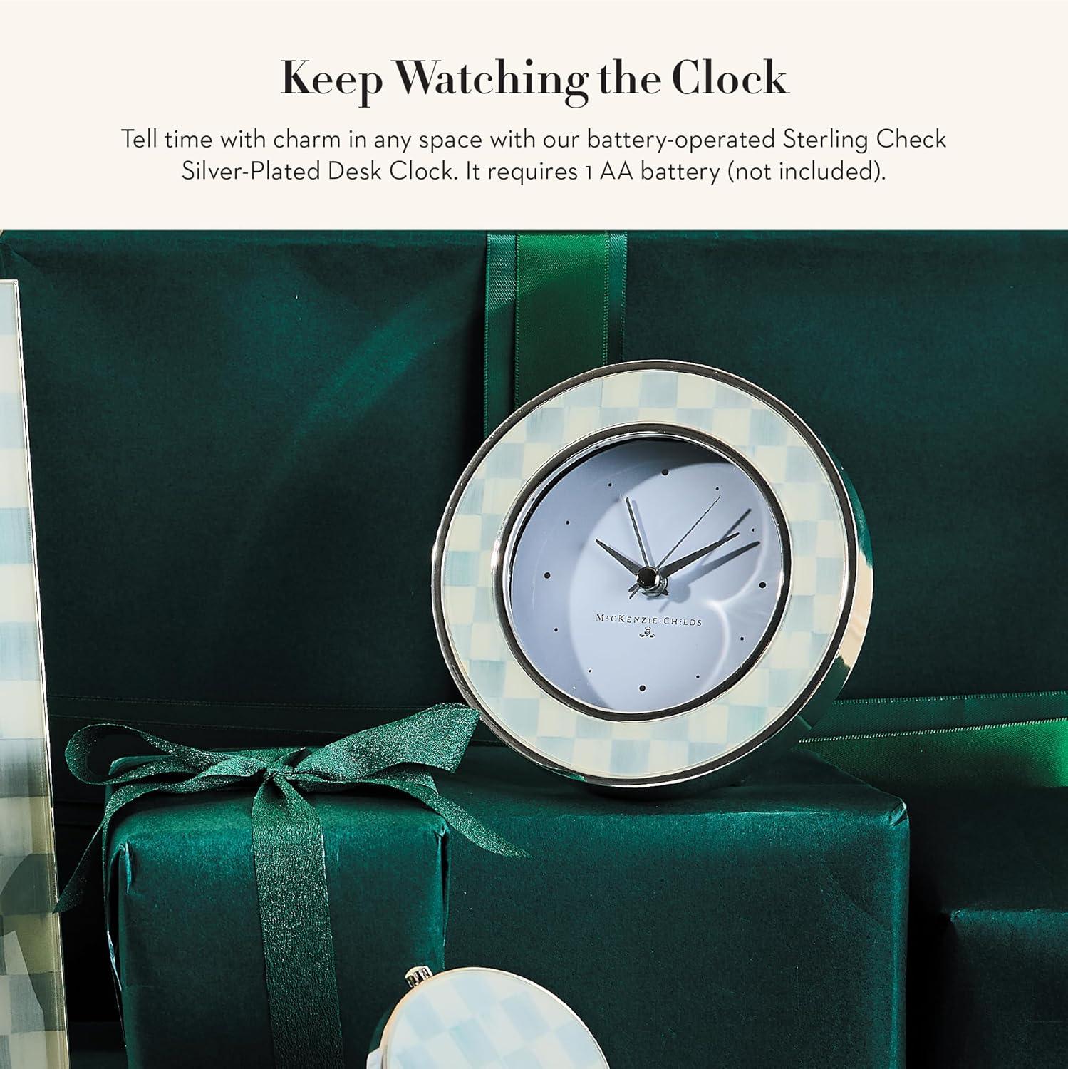 Gray and White Enameled Silver Round Desk Clock