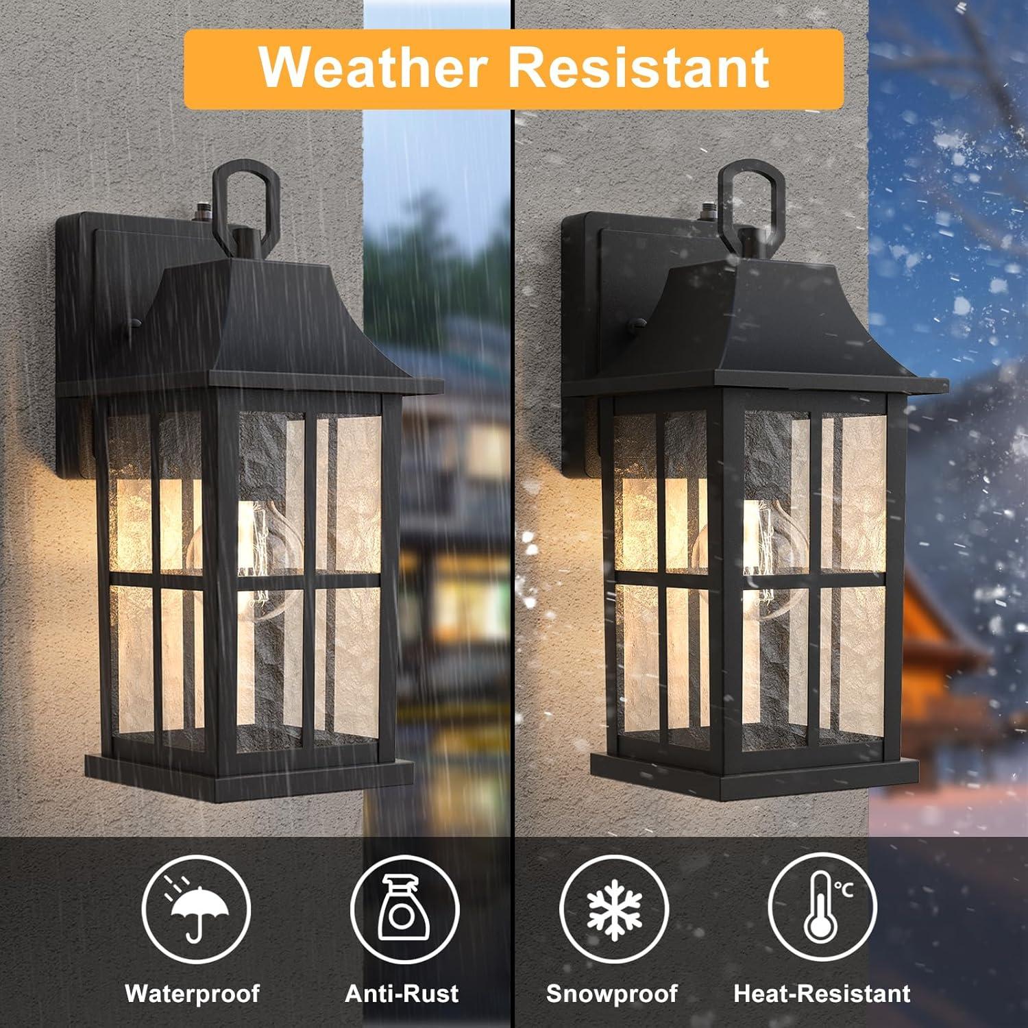RIZPET 2-Pack Dusk To Dawn Outdoor Wall Lights, Sensor Exterior Light Fixtures Wall Mount, Porch Lights, Black Wall Lantern Wall Lamp, Waterproof Wall Sconce, Outside Lighting For Garage, Front Door (Set of 2)