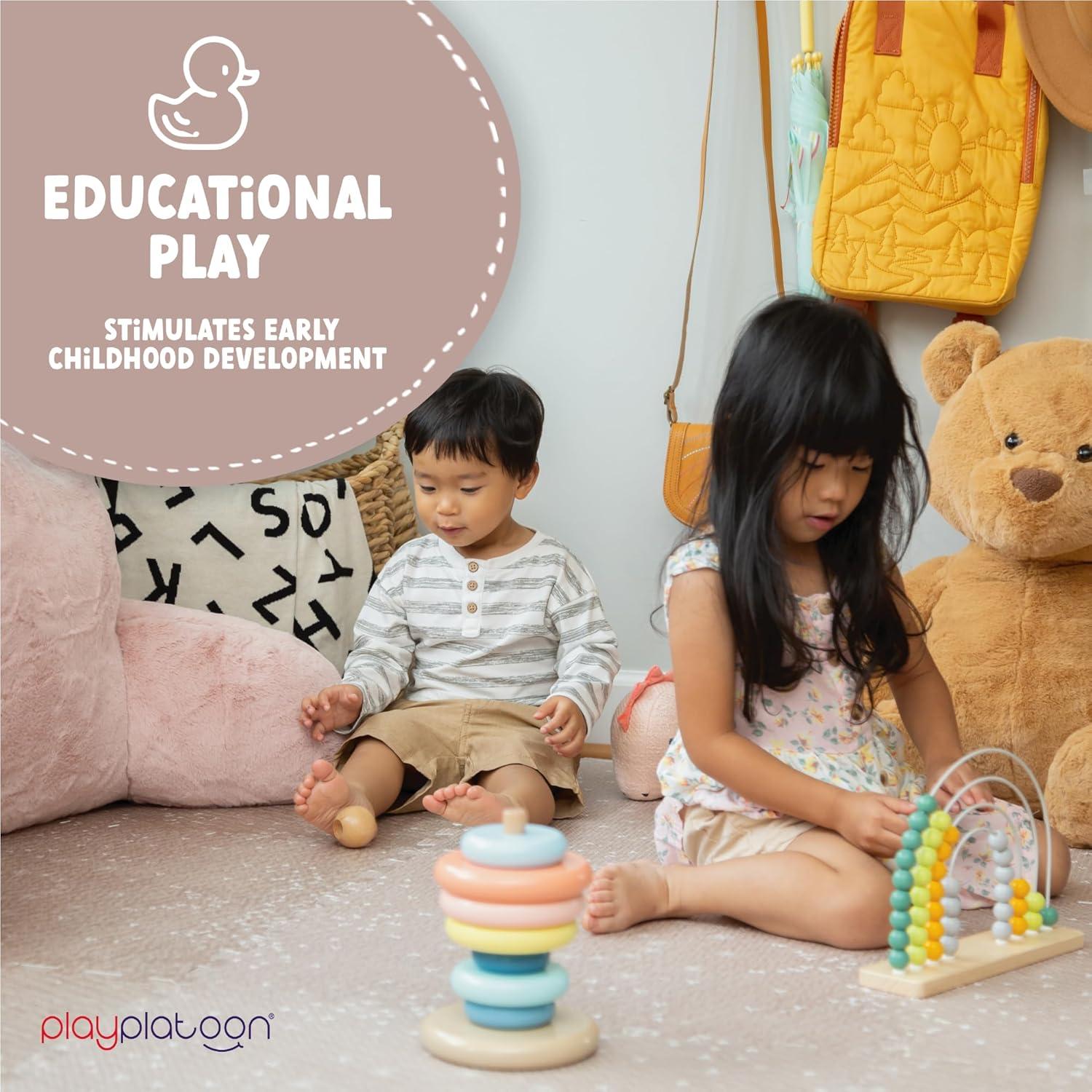 Play Platoon Non-Toxic Large Kids Play Mats for Floor, 9 Tile 72 x 72 inch - Extra-Thick Foam Tiles, 24 x 24 inch Puzzle Mat Pieces, Neutral Playmat for Toddlers & Childrens Playroom - Sand Star Print