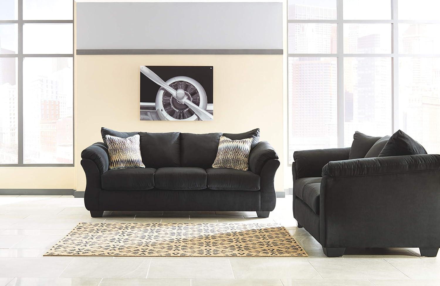 Darcy Black Contemporary Sofa with Pillow Top Armrests