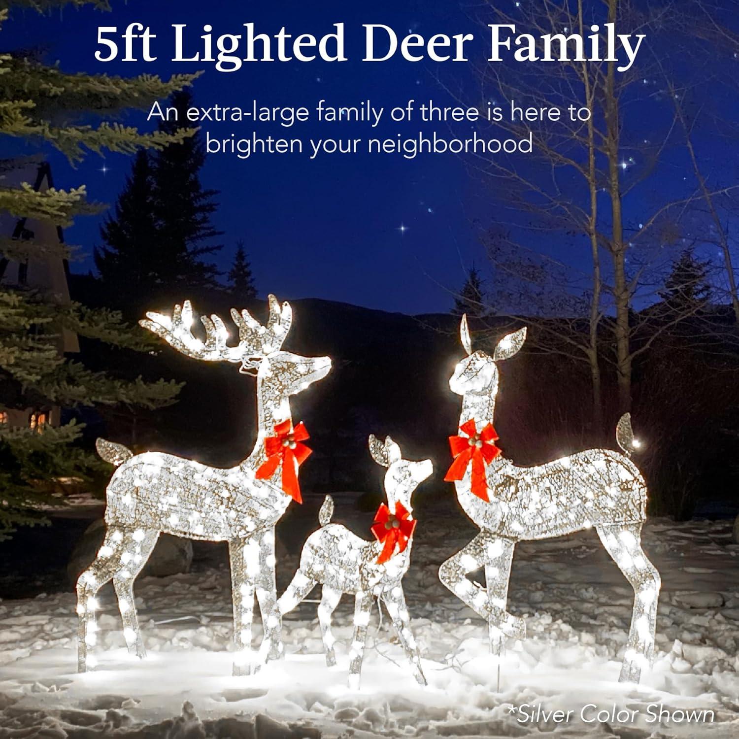 Best Choice Products 3-Piece Lighted Christmas Deer Set Outdoor Yard Decoration with 360 LED Lights, Stakes