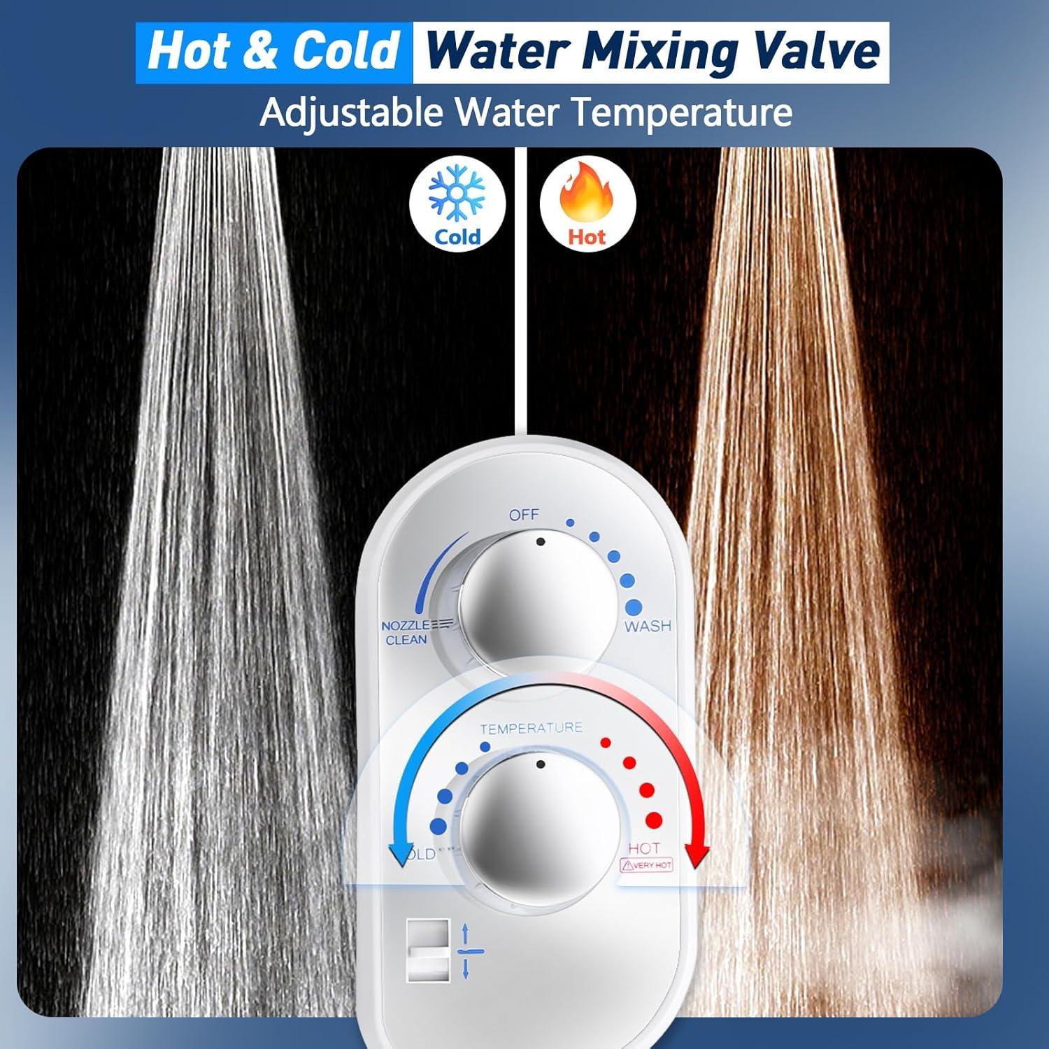 Hot and Cold Bidet Attachment for Toilet, Ultra-Slim Bidet Attachment Warm Water, Non-Electric Adjustable Pressure Self Cleaning Sprayer Nozzle Control for Posterior, Feminine Wash (Chrome)