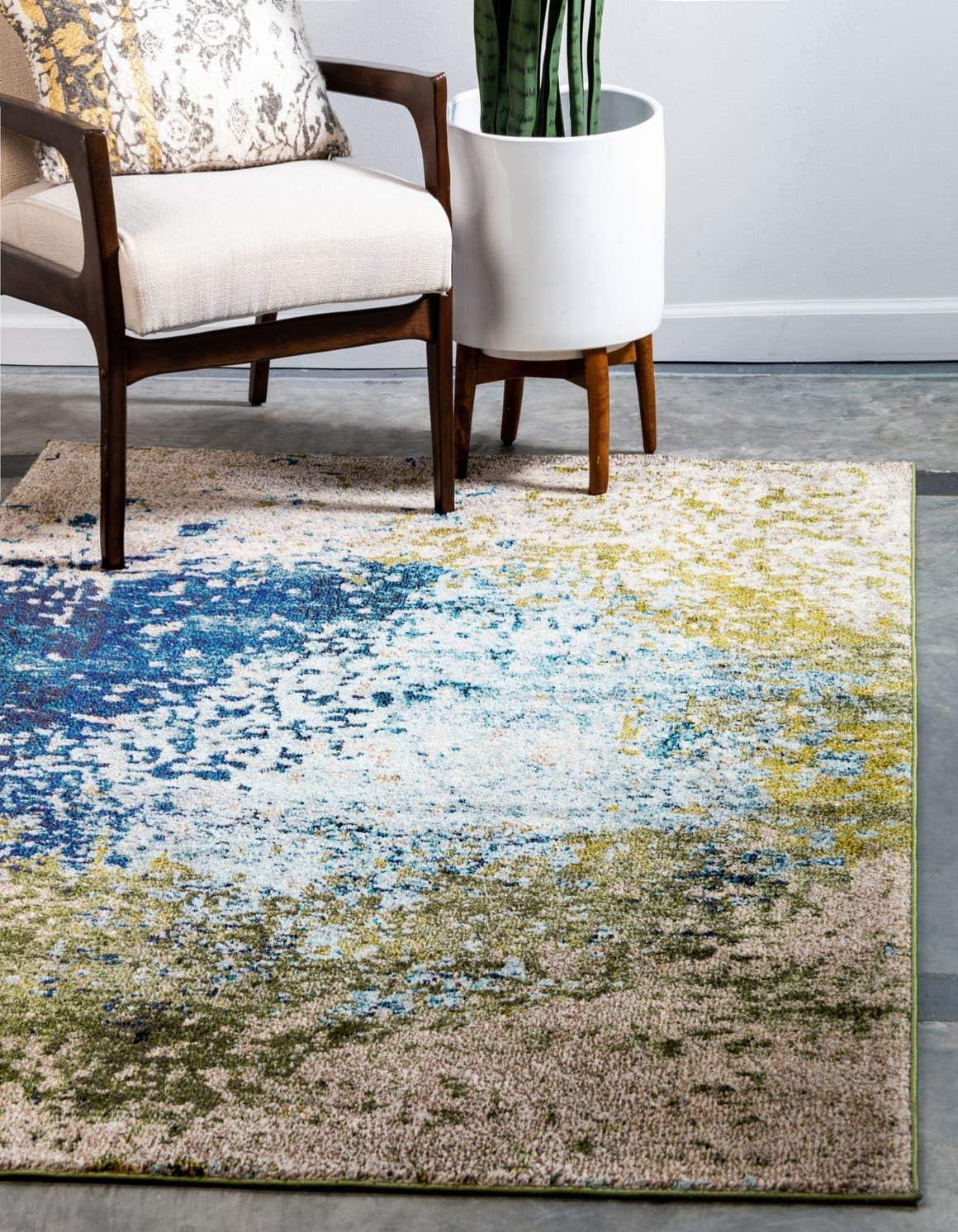 Estrella Blue Abstract 6' x 9' Easy-Care Synthetic Area Rug