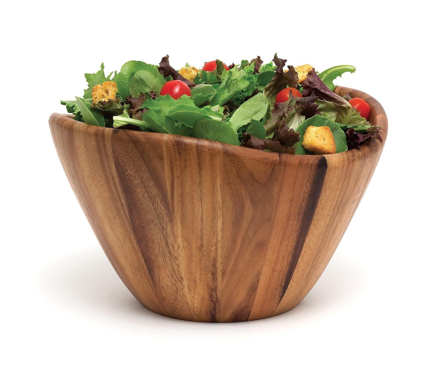 Lipper Acacia Wave Bowl, Large With Servers