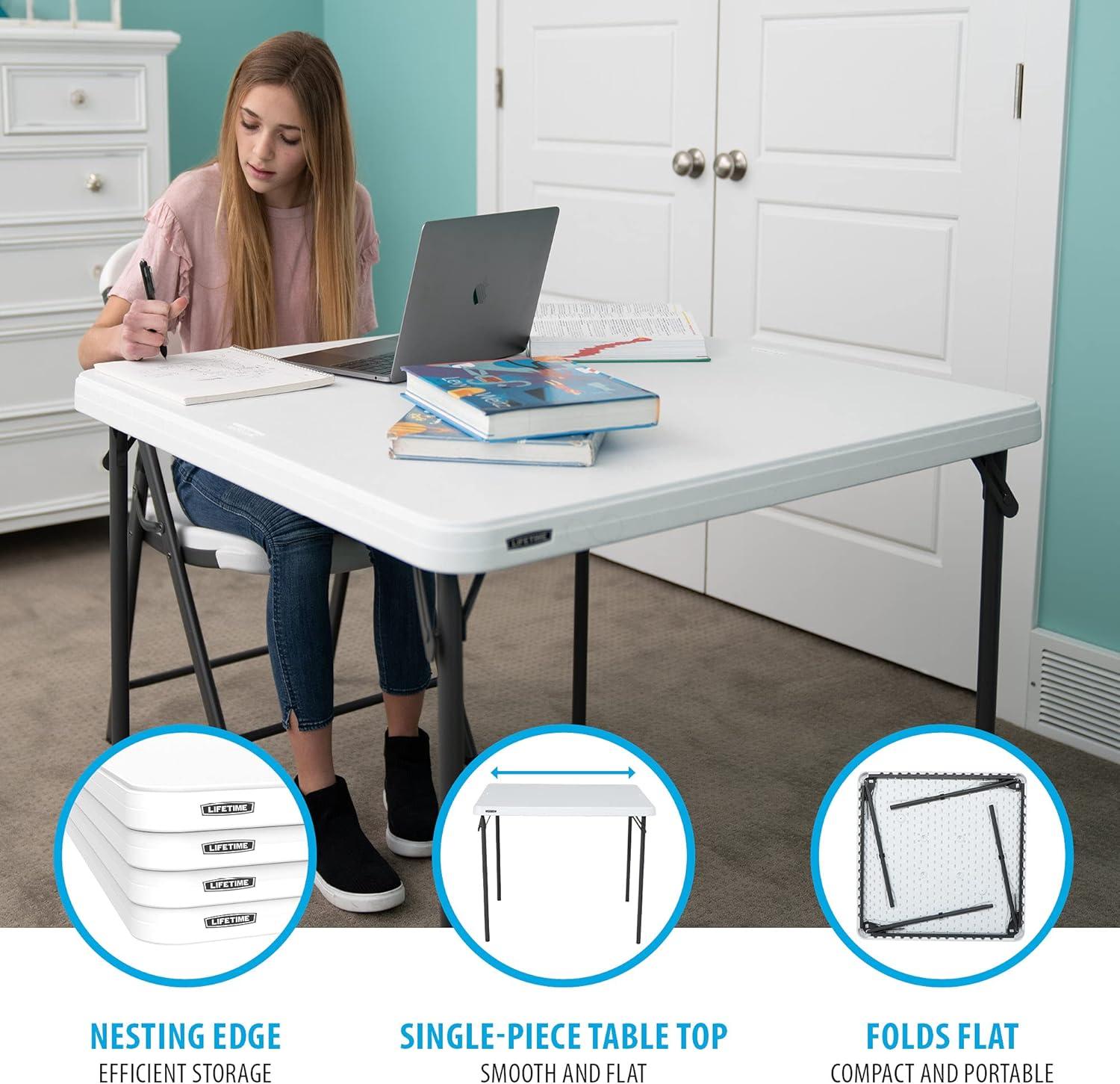 Lifetime 37 inch Square Folding Table, Indoor/Outdoor Commercial Grade, White Granite (80783)