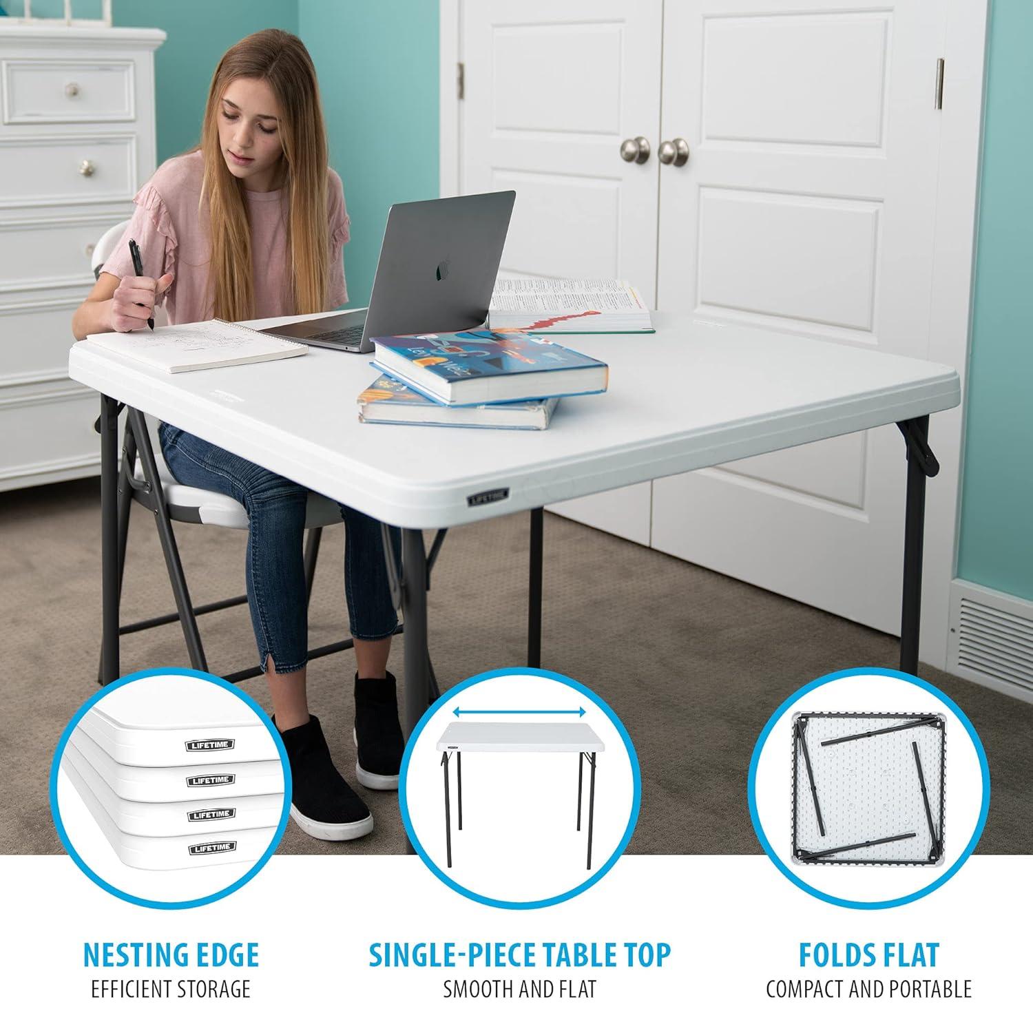 Lifetime 37 inch Square Folding Table, Indoor/Outdoor Commercial Grade, White Granite (80783)