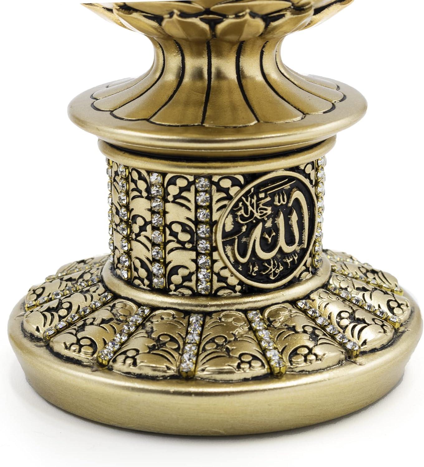 Gift Table Decor 3 Piece Set Gold Sculptures Arabic Allah Muhammad Ayatul Kursi or ESMA al Husna (Gold with Ayatul Kursi)
