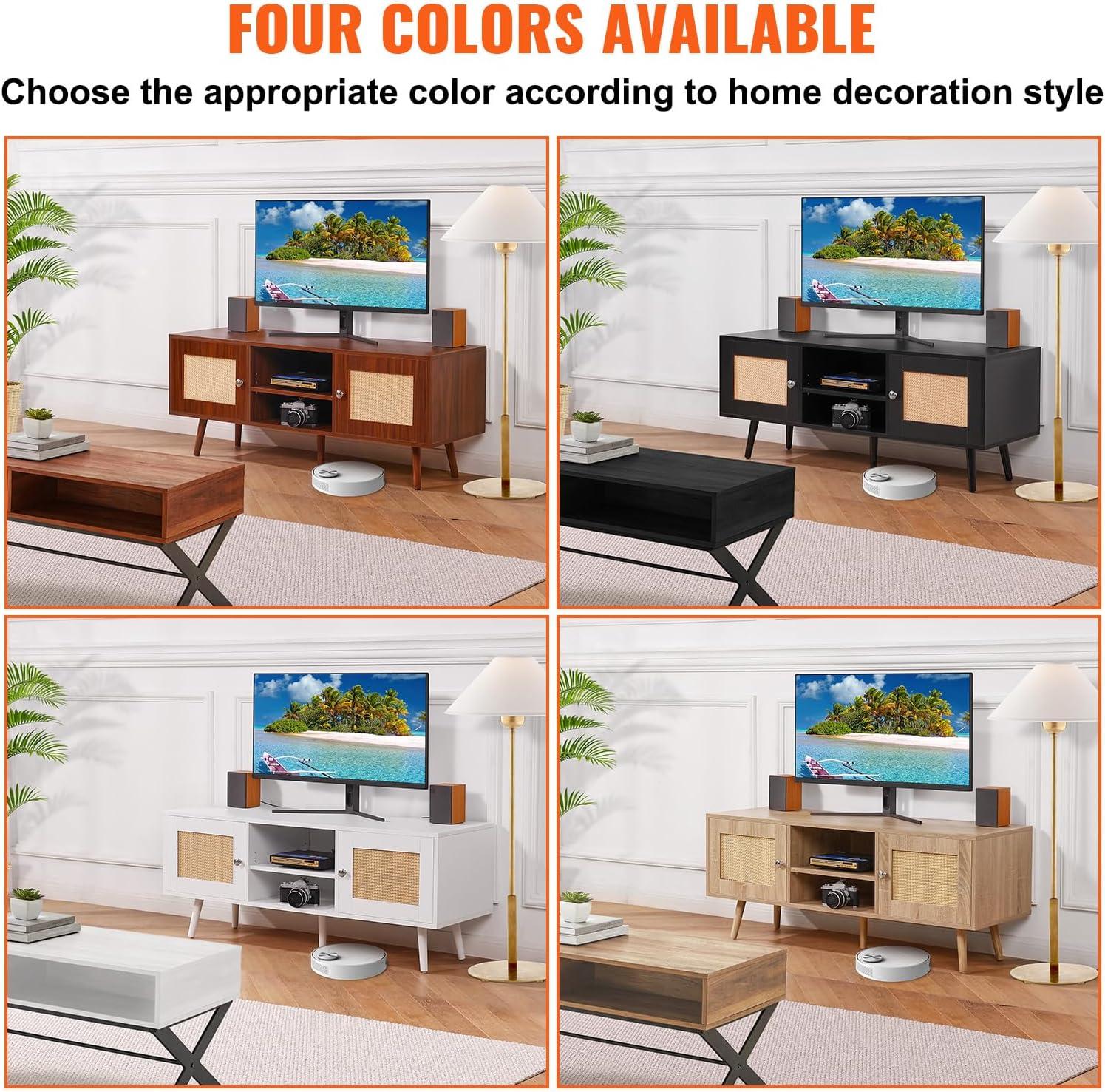 VEVOR Rattan Mid Century Modern TV Stand, Boho TV Console for 55 inch TV, White